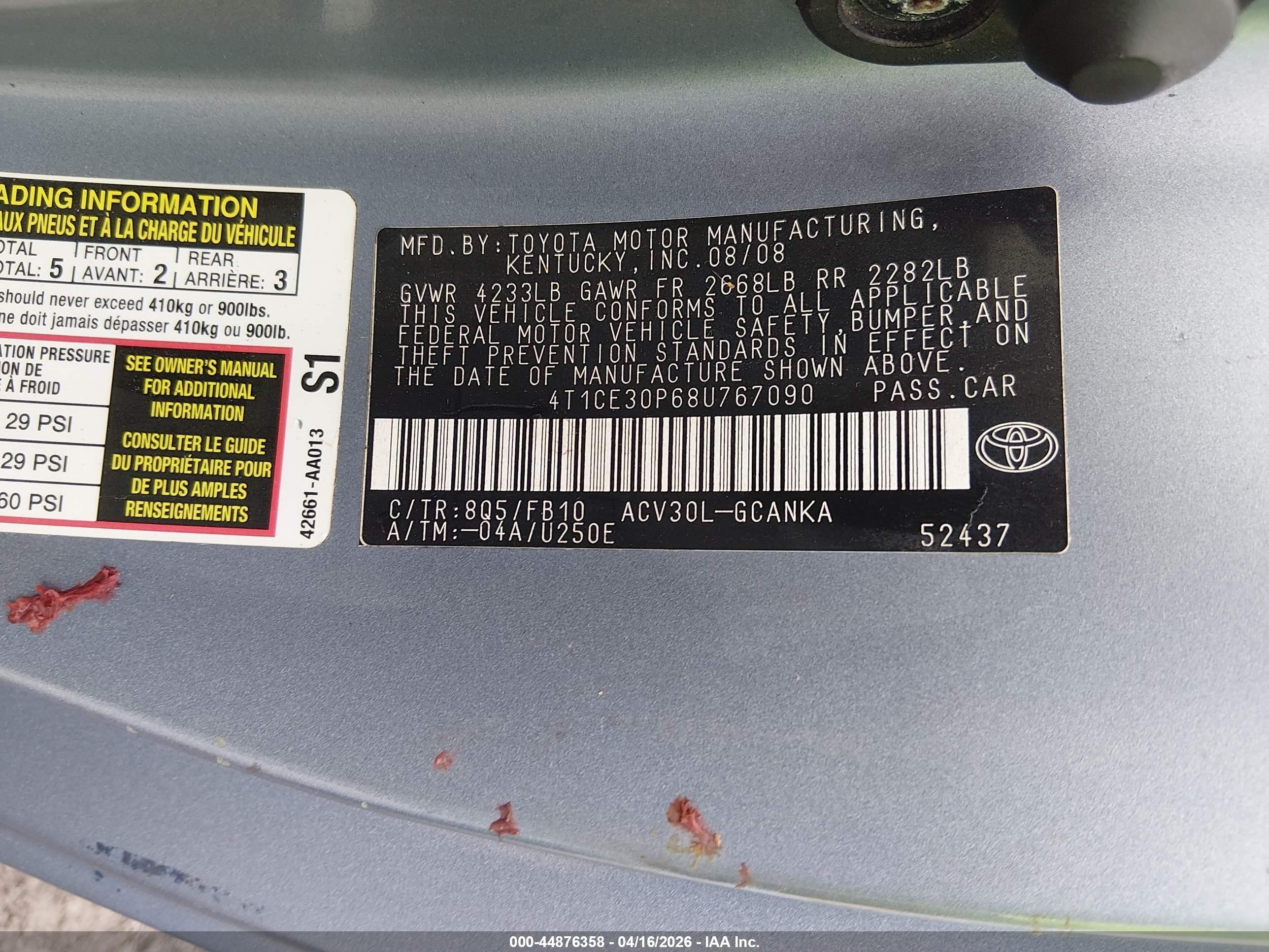 2008 Toyota Camry Solara Se Light Blue vin: 4T1CE30P68U767090