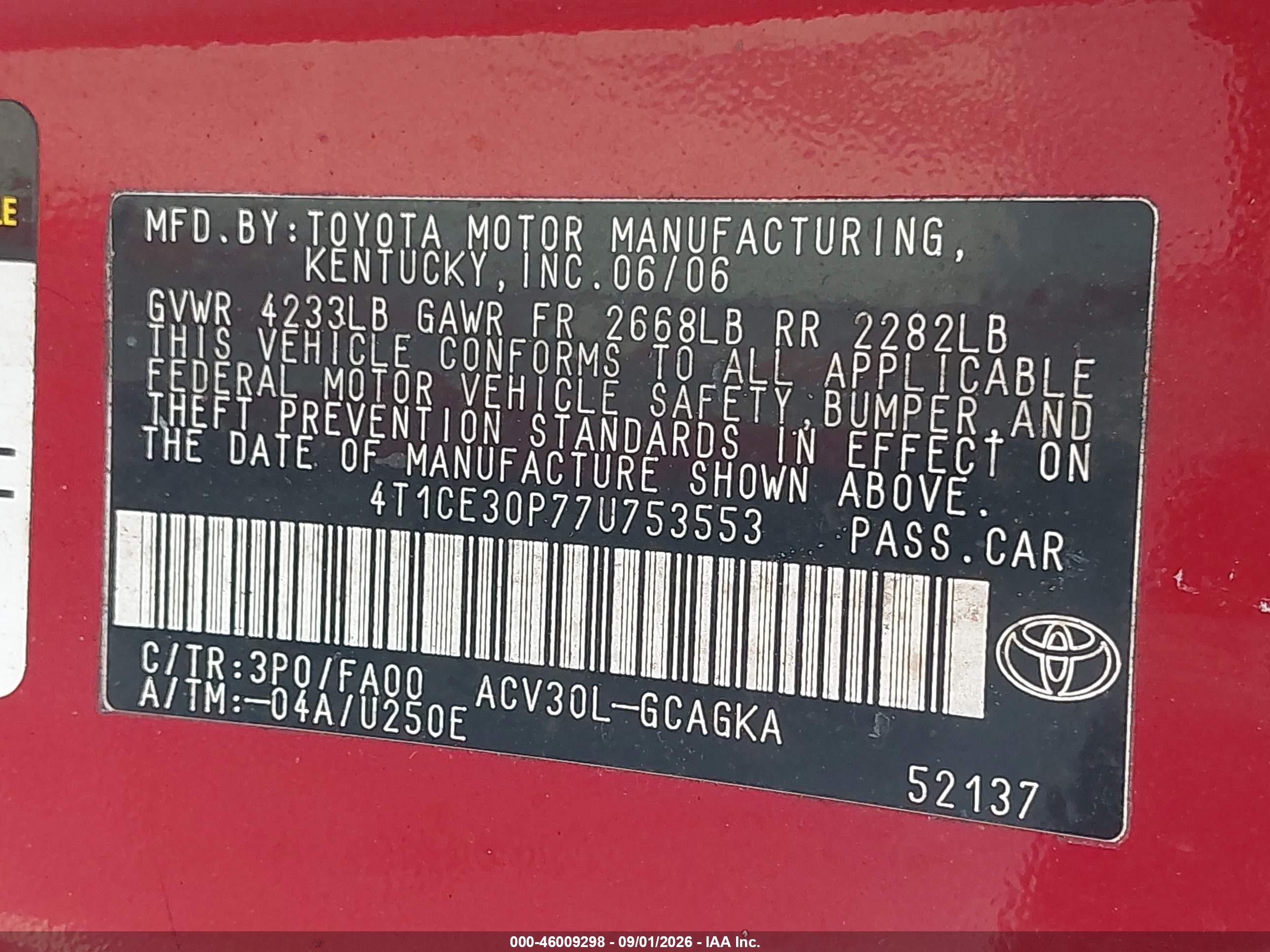 2007 Toyota Camry Solara Sle Red vin: 4T1CE30P77U753553