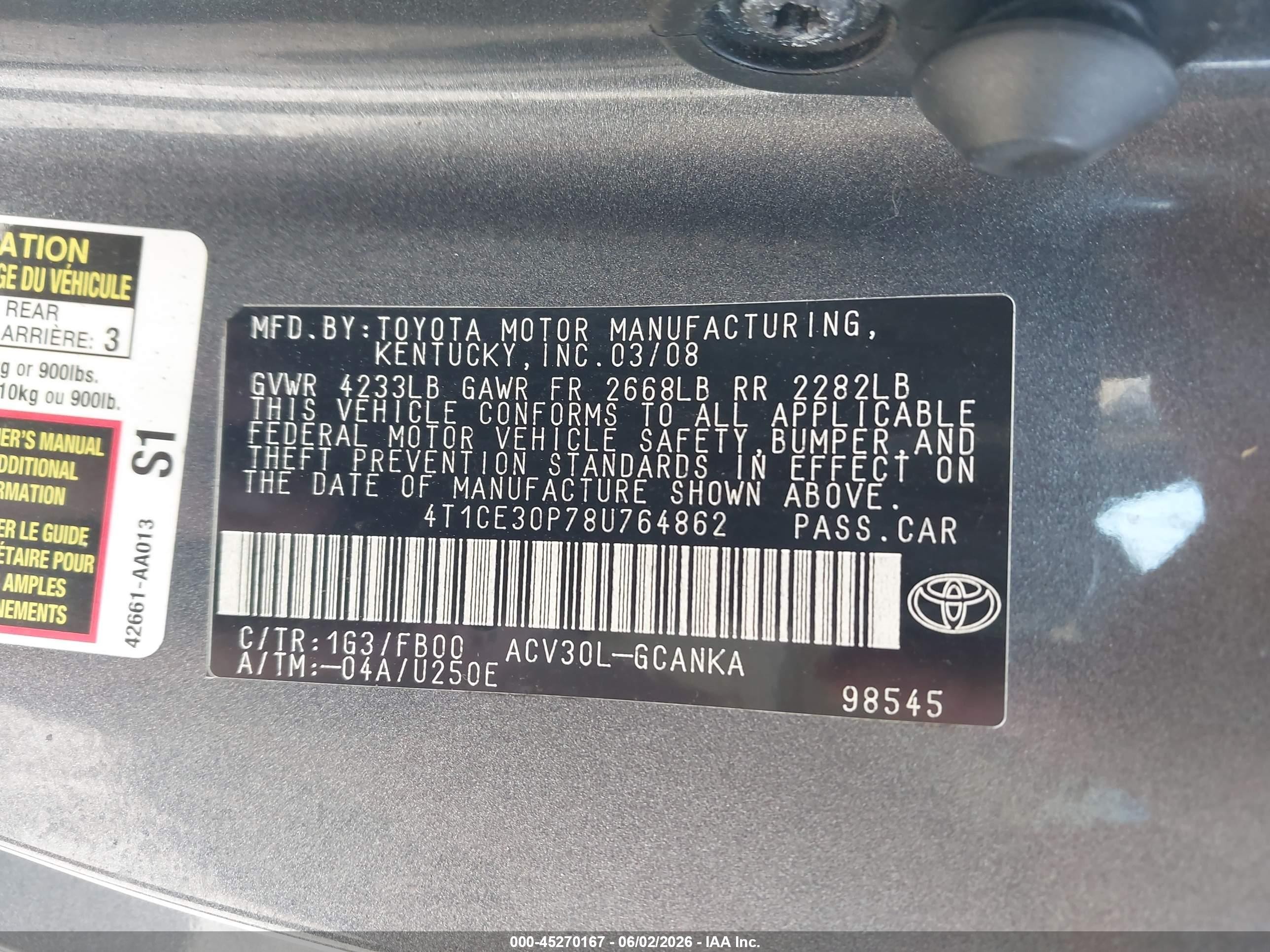 2008 Toyota Camry Solara Se Gray vin: 4T1CE30P78U764862