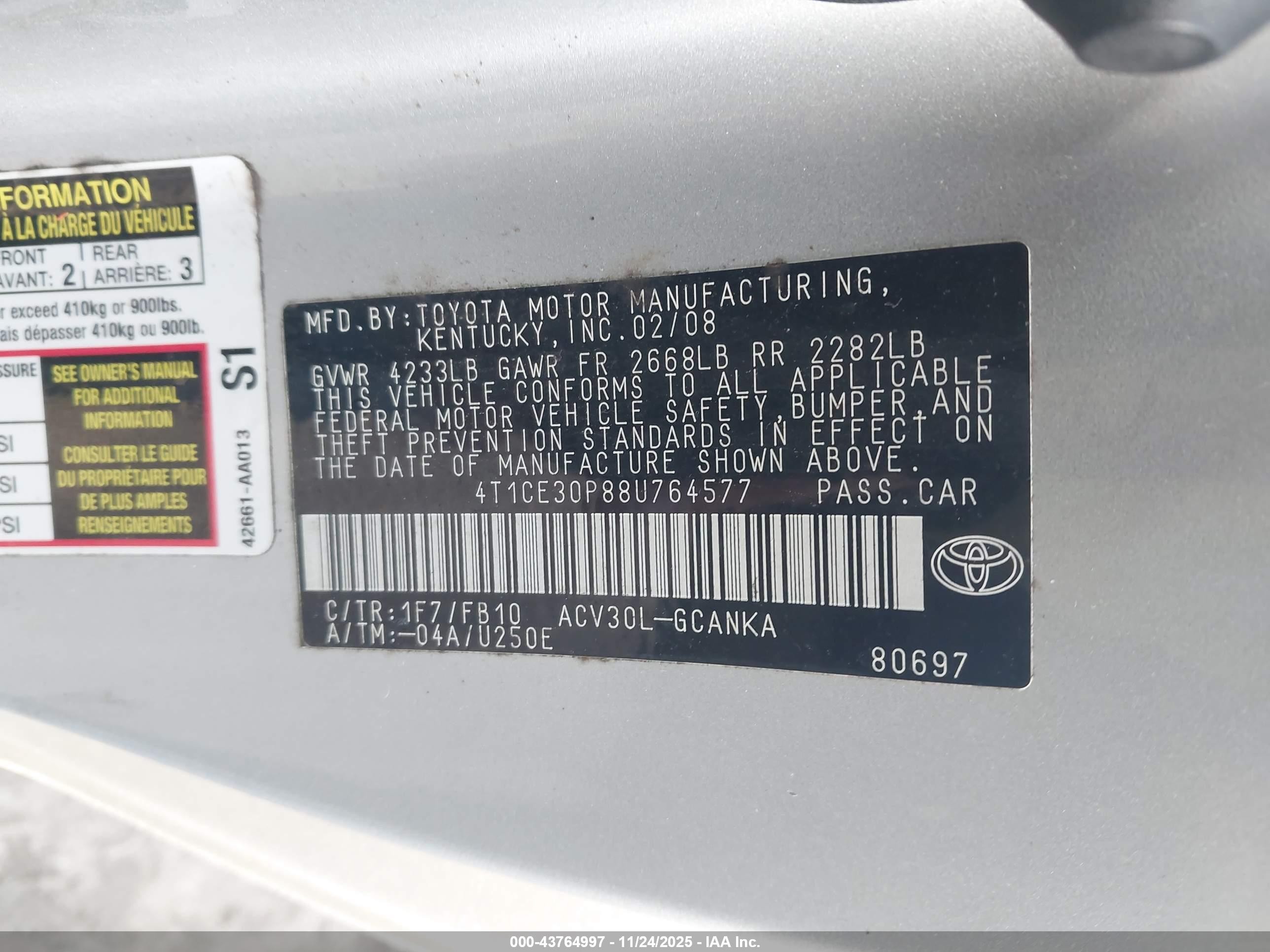 2008 Toyota Camry Solara Se Silver vin: 4T1CE30P88U764577