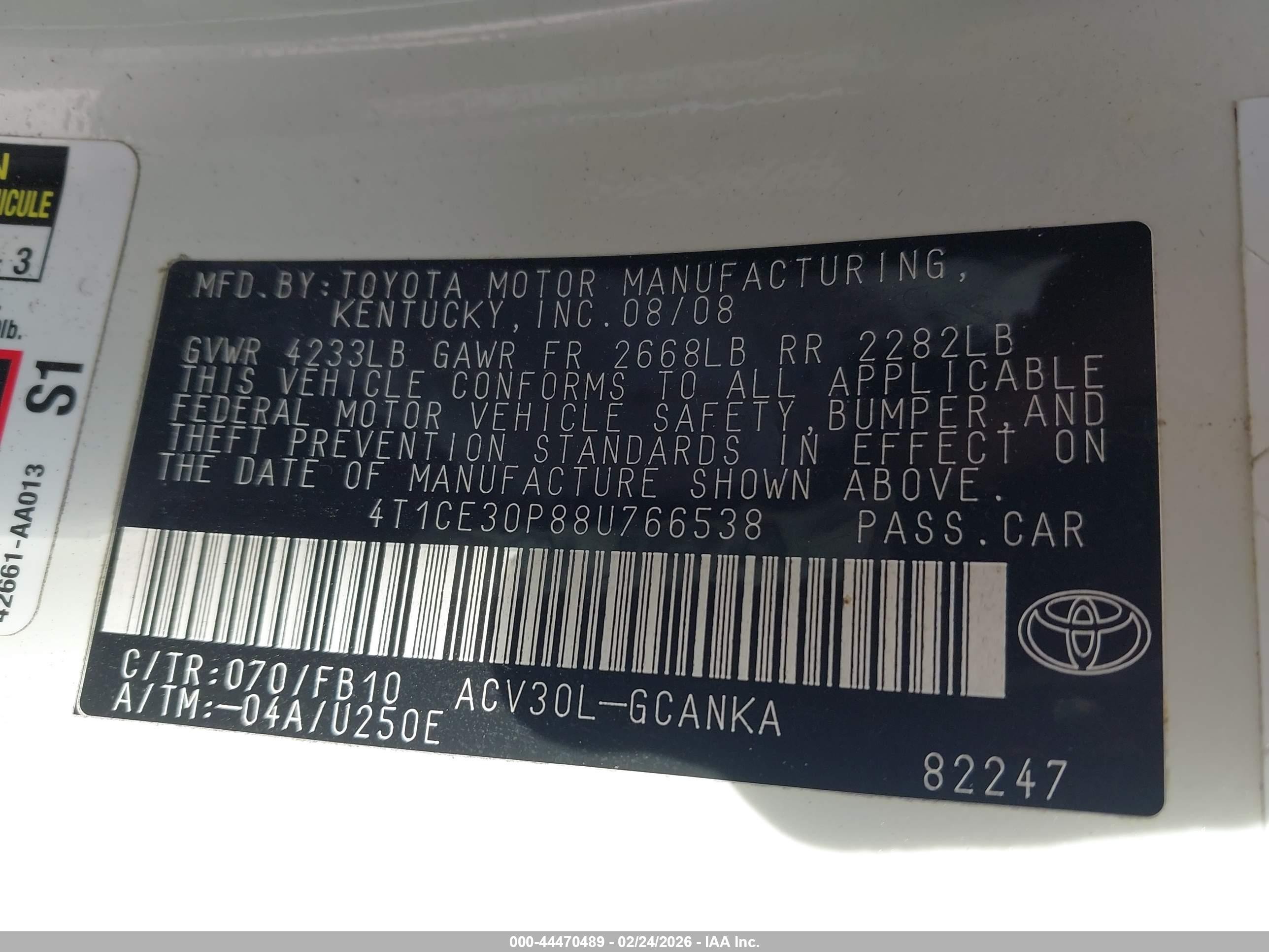 2008 Toyota Camry Solara Se White vin: 4T1CE30P88U766538