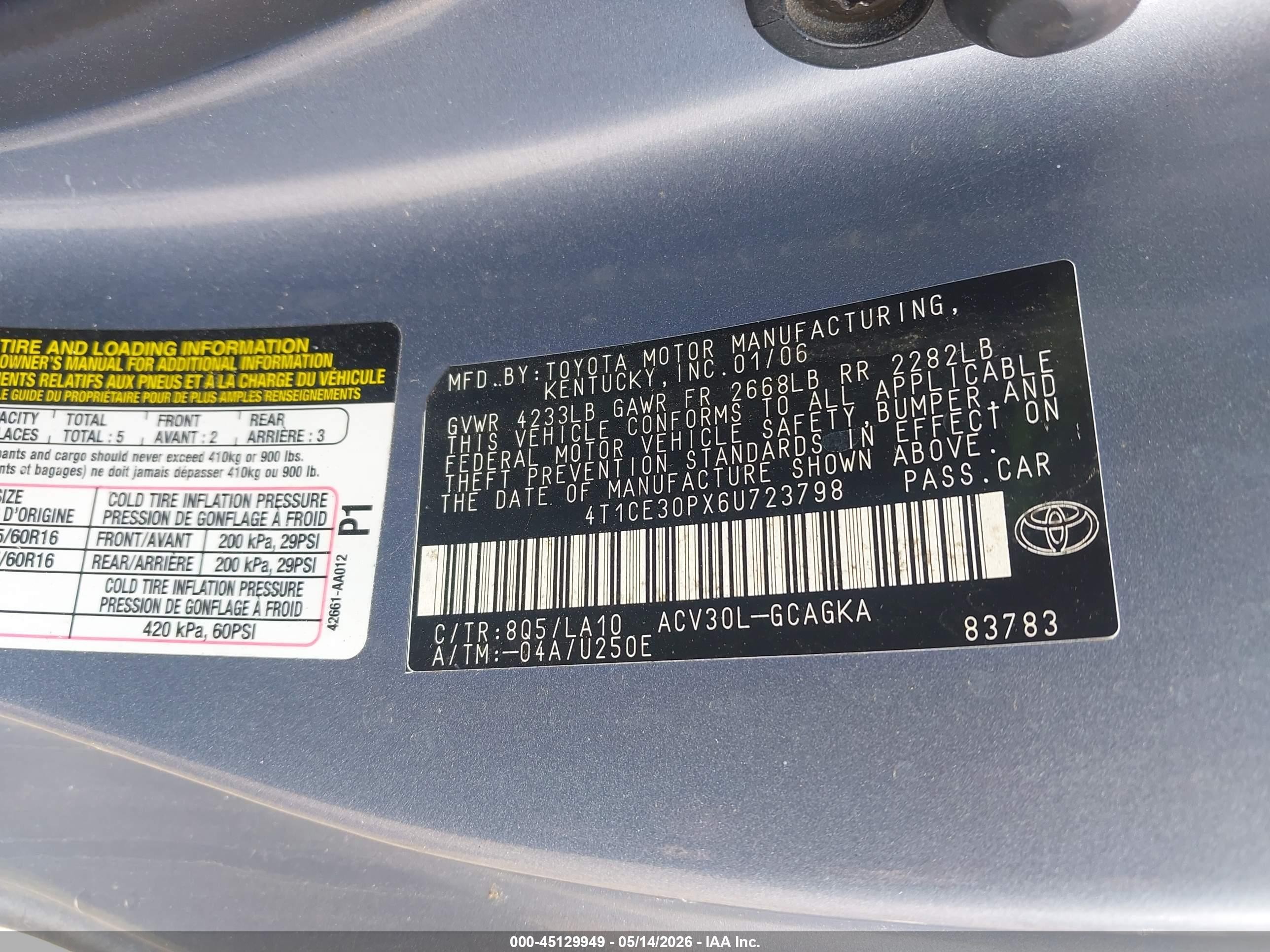 2006 Toyota Camry Solara Sle Blue vin: 4T1CE30PX6U723798
