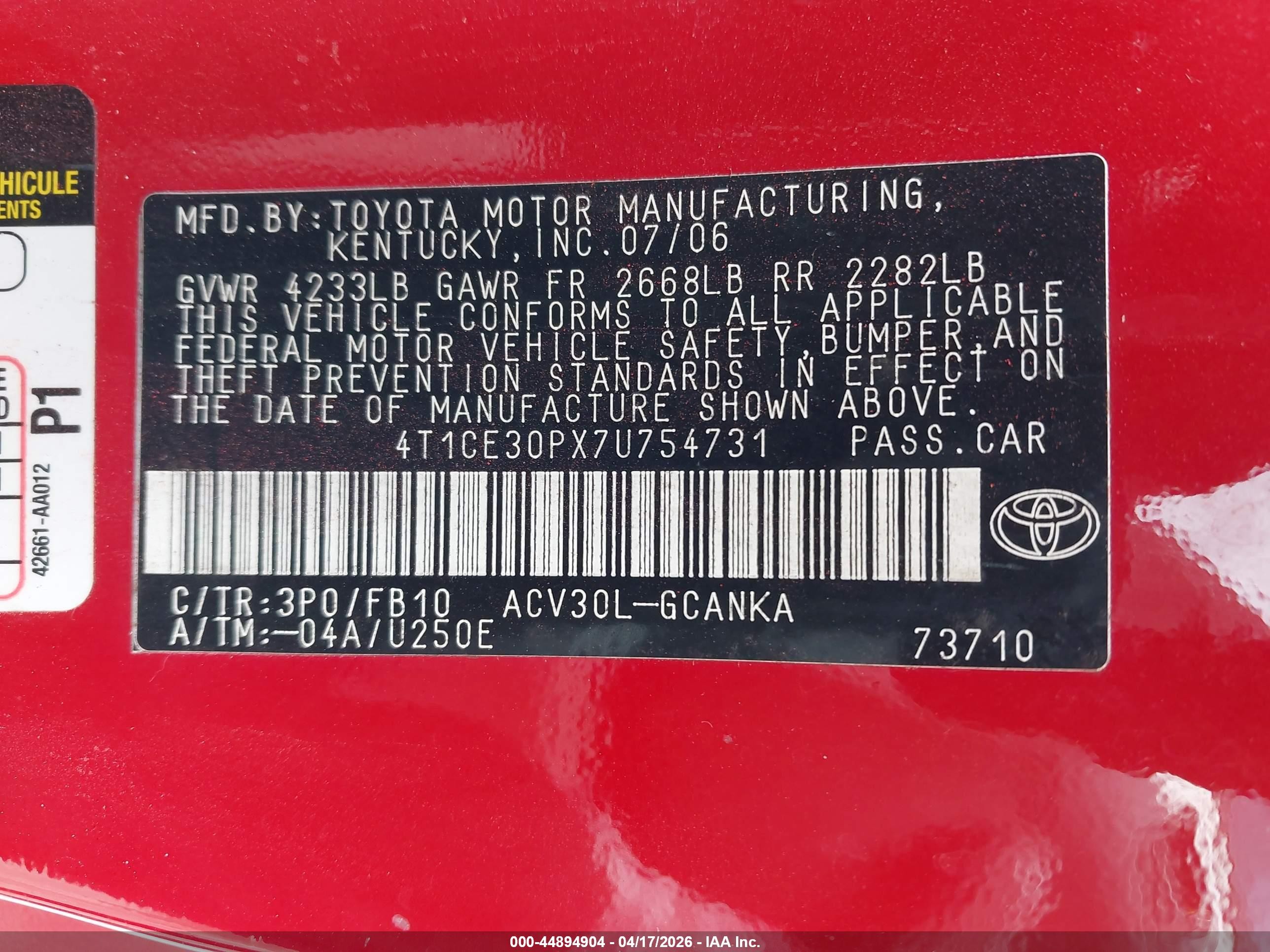 2007 Toyota Camry Solara Se Red vin: 4T1CE30PX7U754731