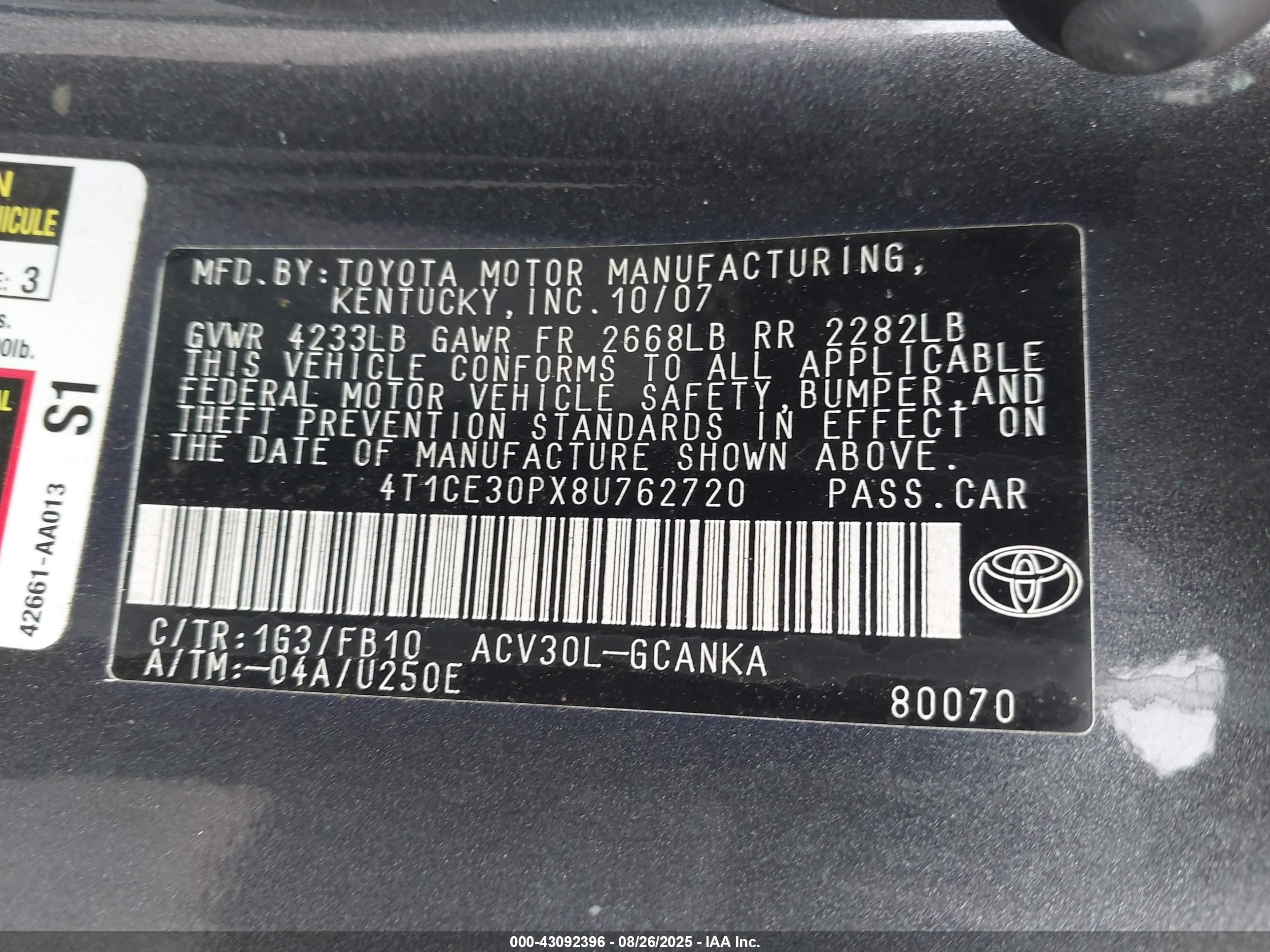 2008 Toyota Camry Solara Se Gray vin: 4T1CE30PX8U762720