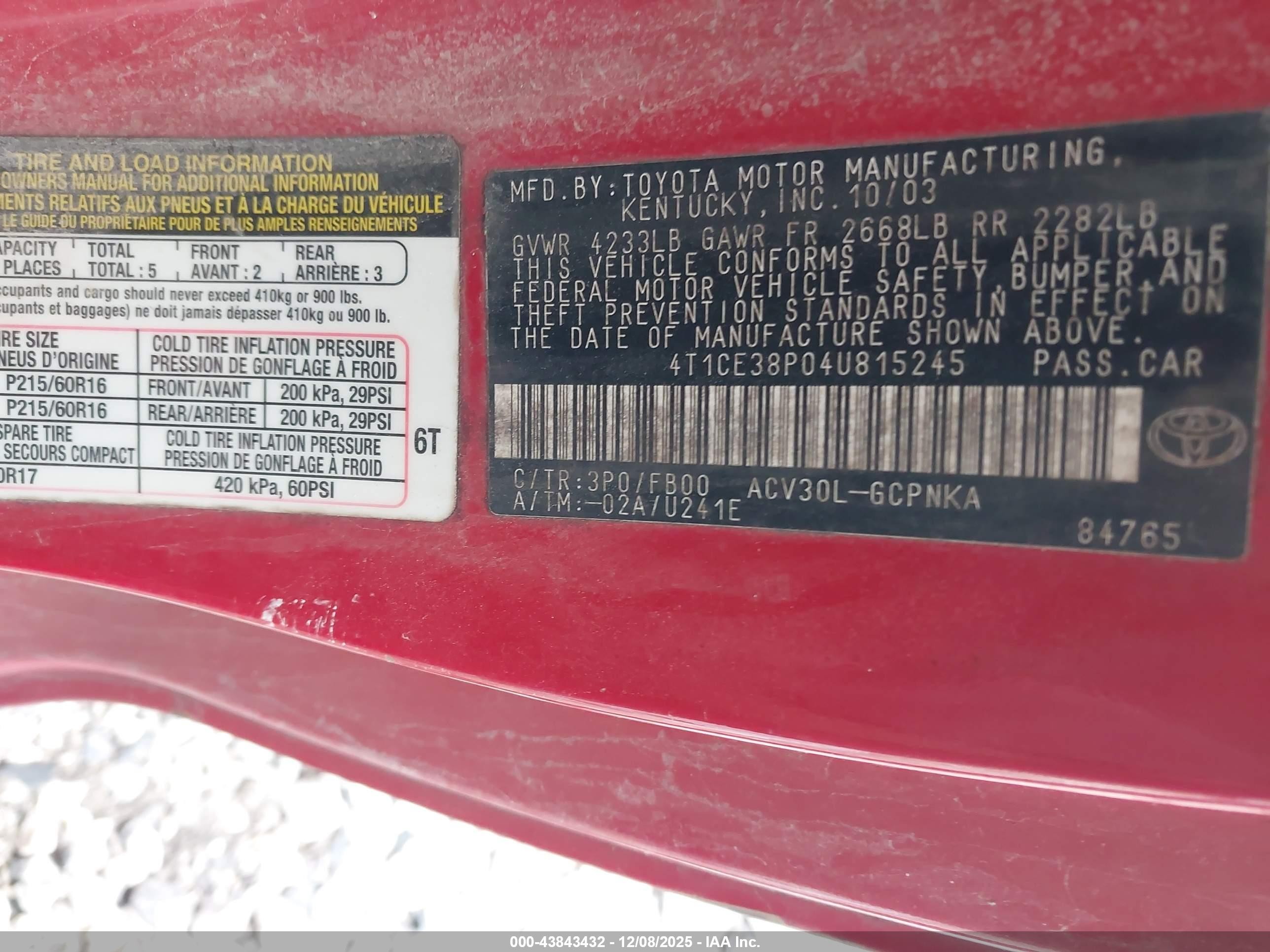 2004 Toyota Camry Solara Se Красный vin: 4T1CE38P04U815245