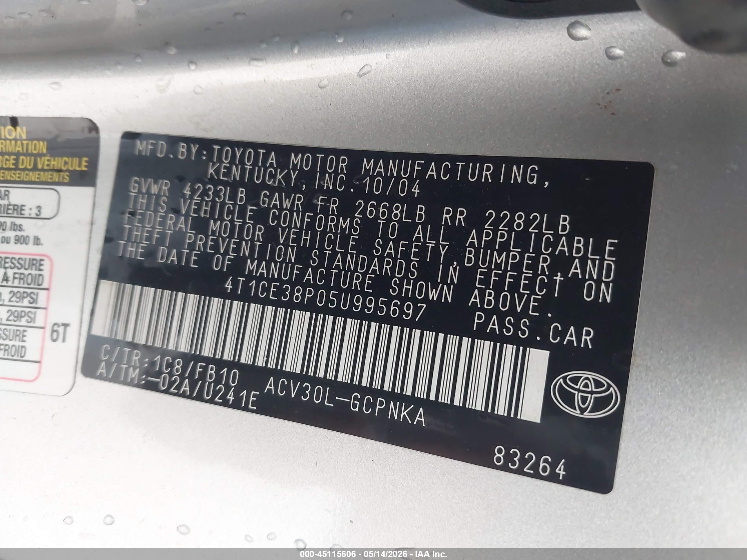 2005 Toyota Camry Solara Se Silver vin: 4T1CE38P05U995697