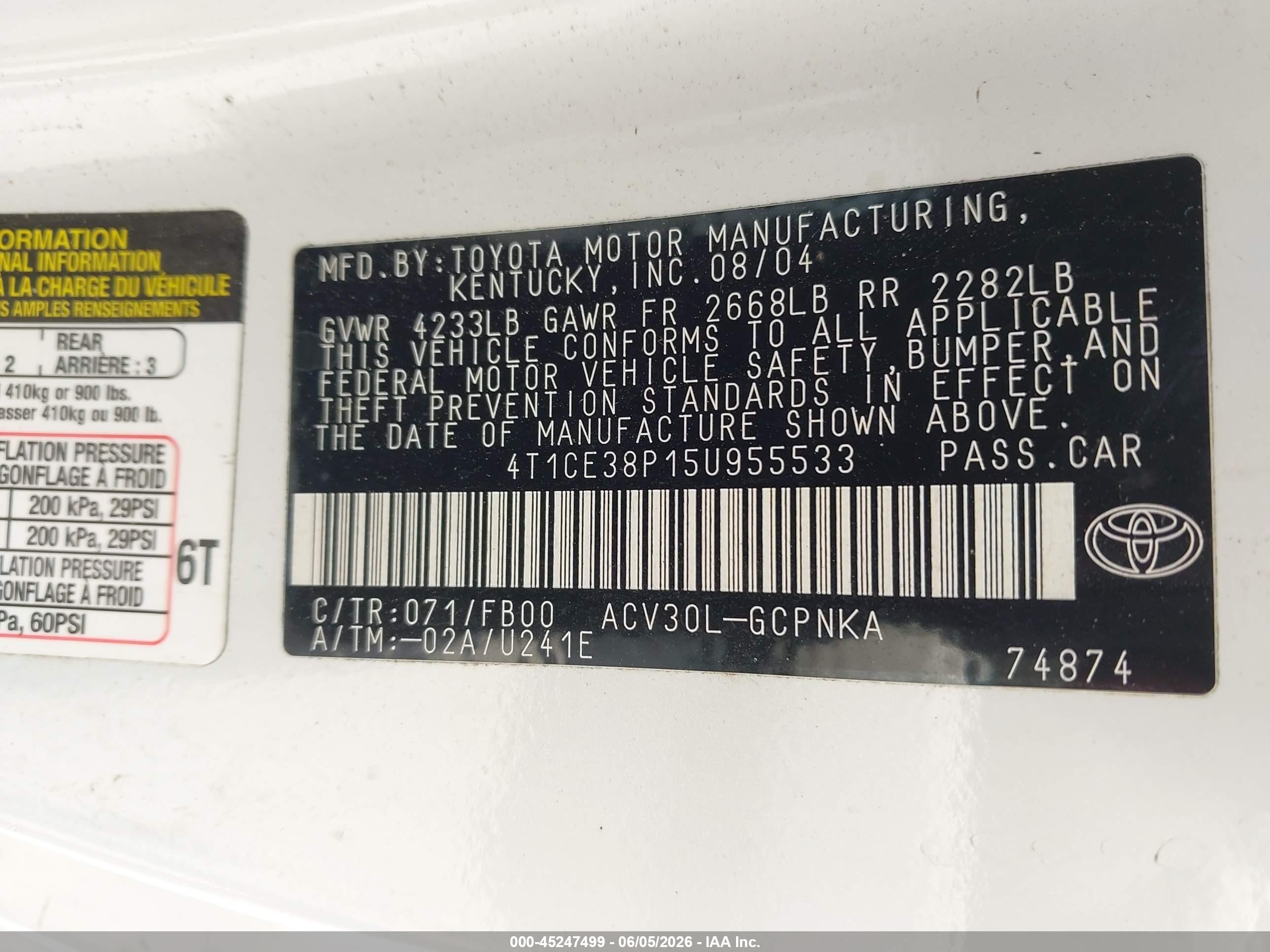 2005 Toyota Camry Solara Se White vin: 4T1CE38P15U955533