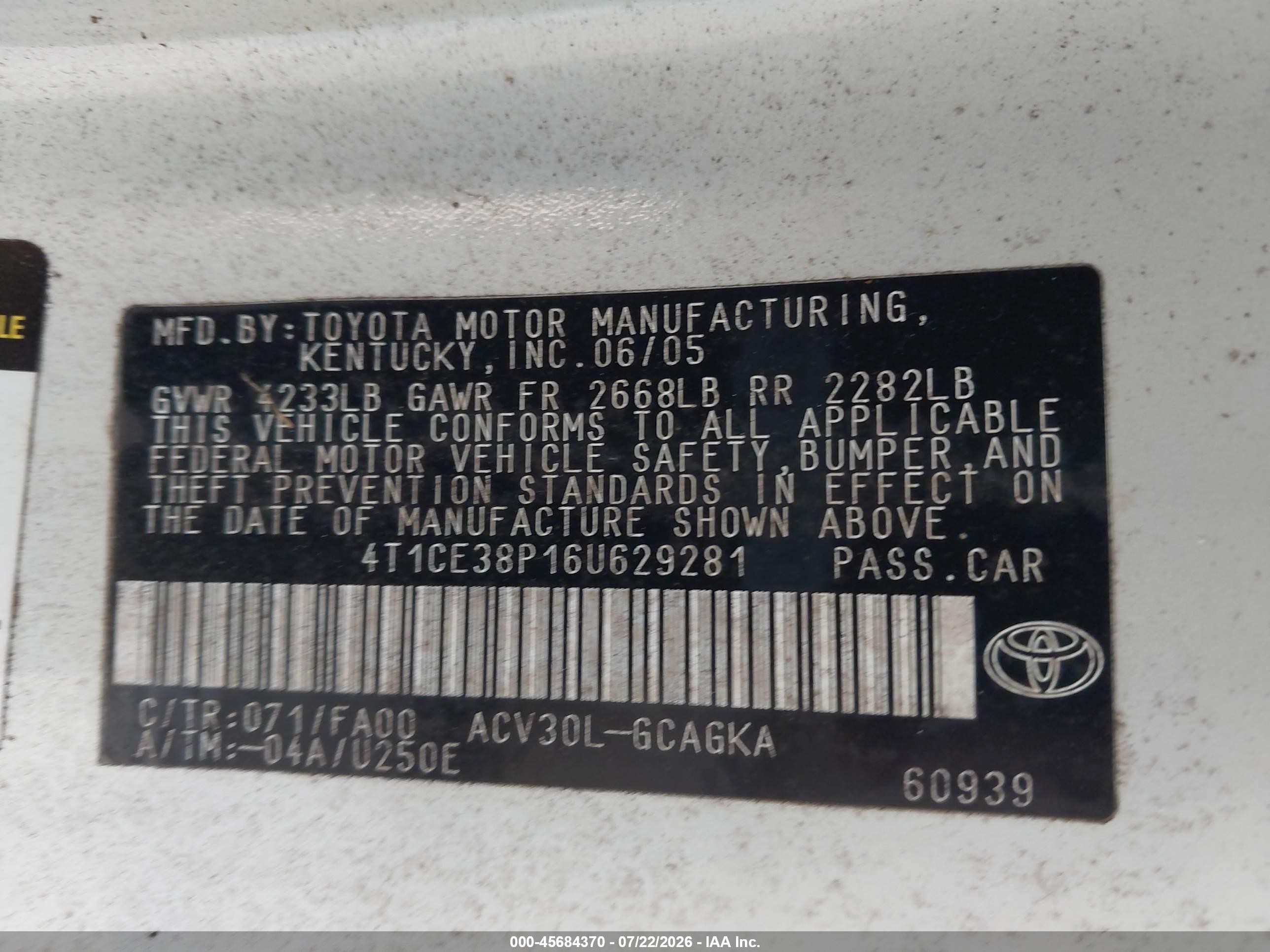 2006 Toyota Camry Solara Sle Белый vin: 4T1CE38P16U629281