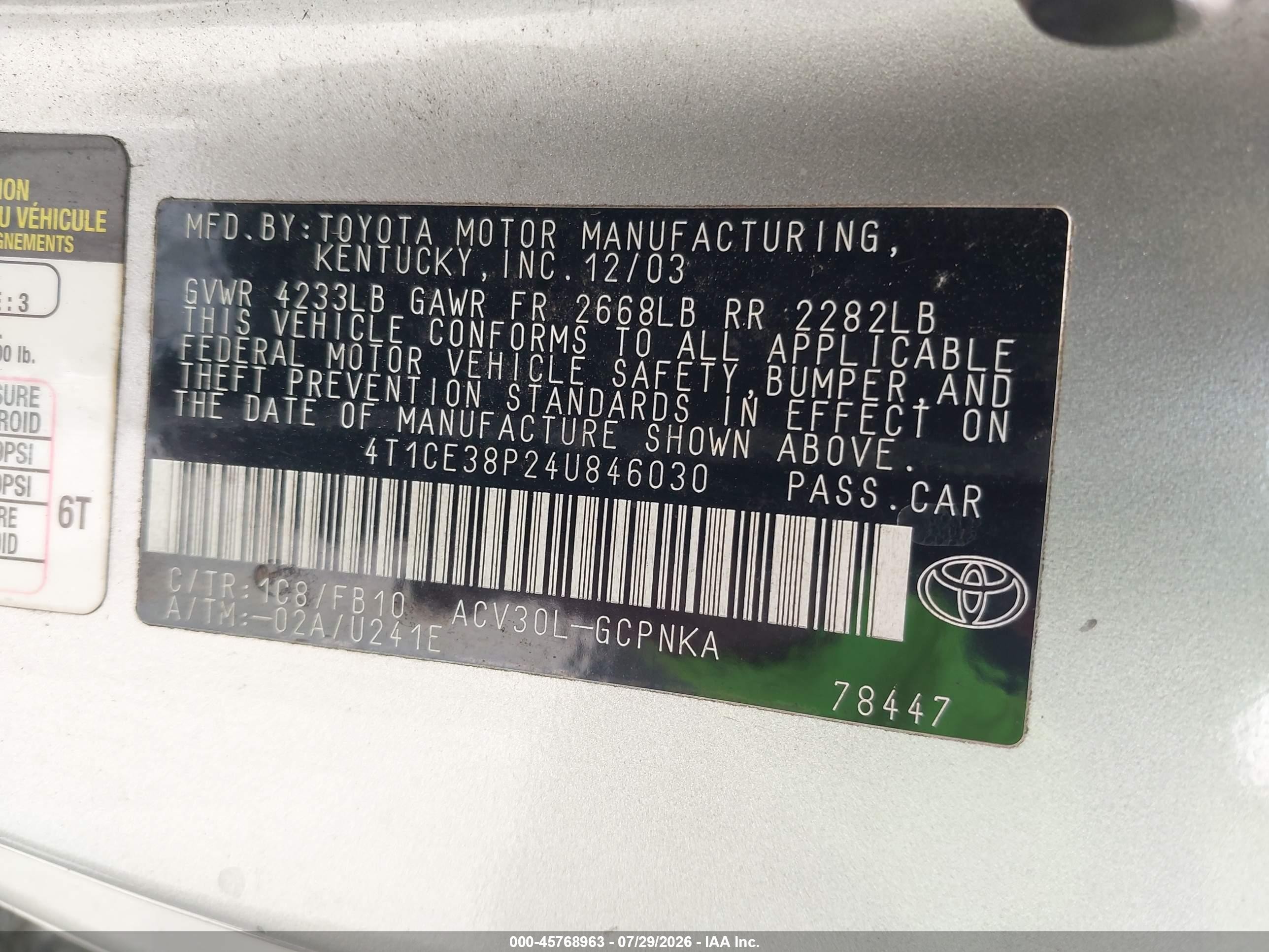 2004 Toyota Camry Solara Se Silver vin: 4T1CE38P24U846030
