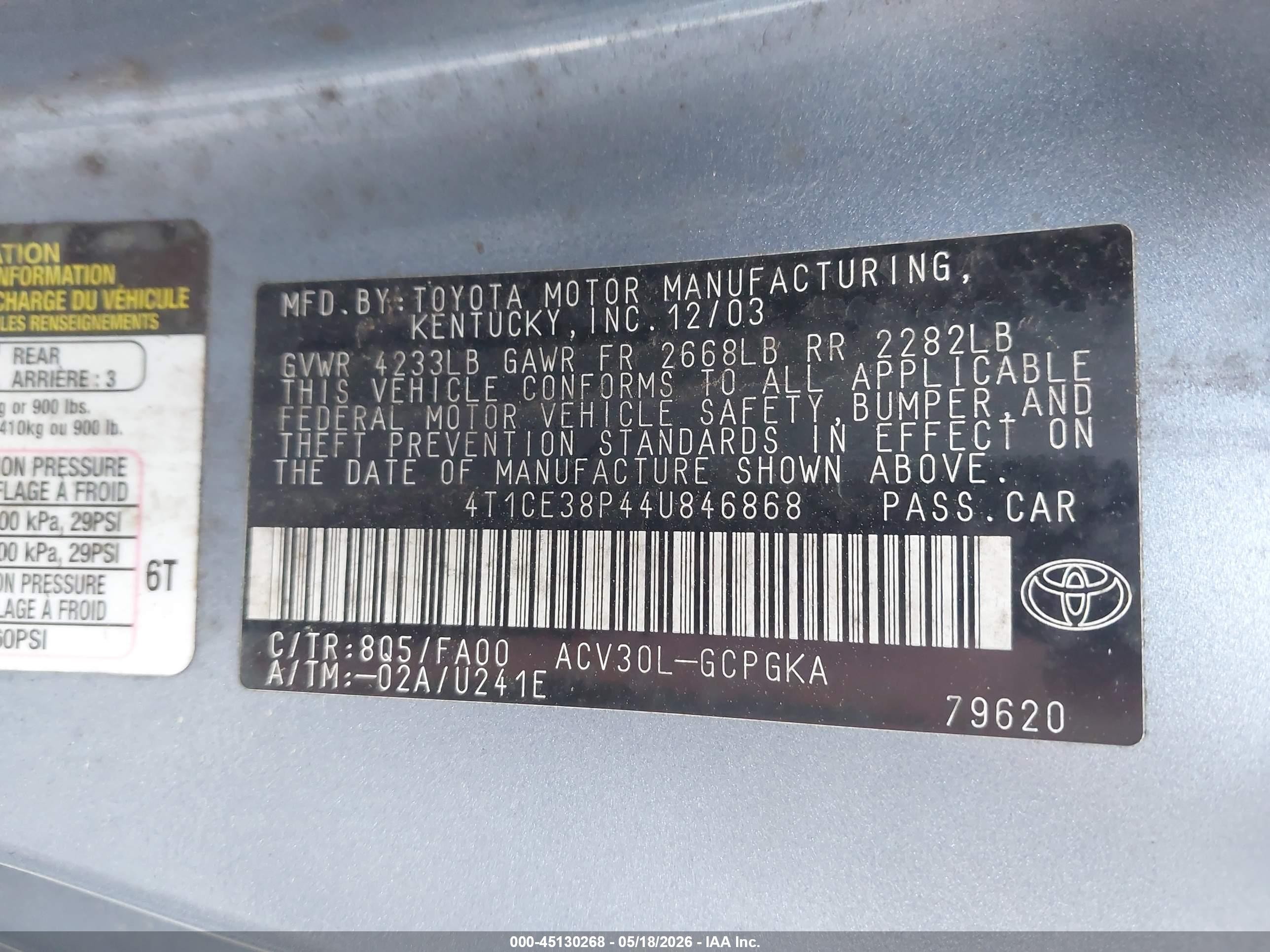 2004 Toyota Camry Solara Sle Blue vin: 4T1CE38P44U846868