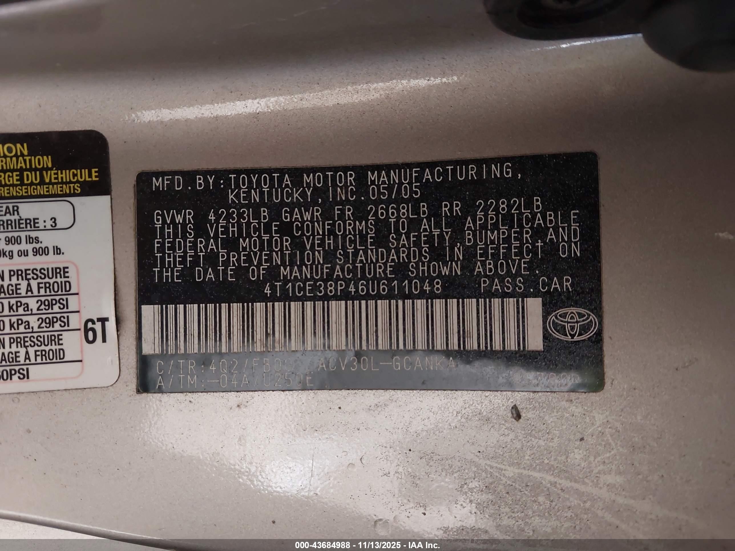 2006 Toyota Camry Solara Se Gold vin: 4T1CE38P46U611048