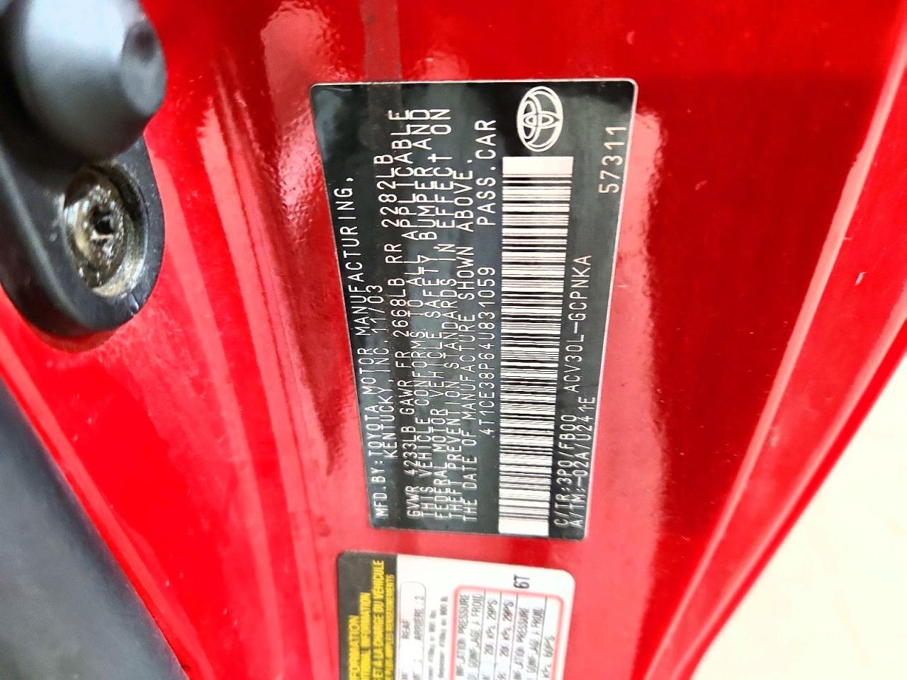 2004 Toyota Camry Solara Se Красный vin: 4T1CE38P64U831059