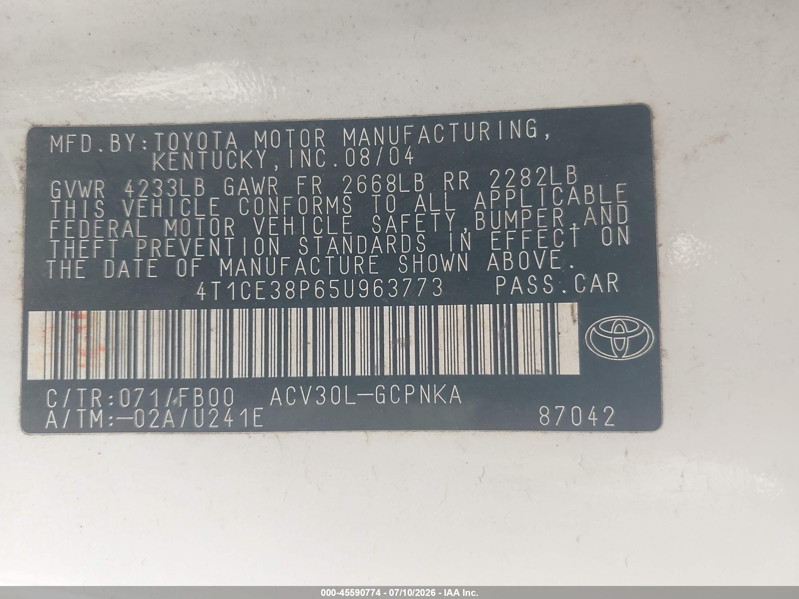 2005 Toyota Camry Solara Se White vin: 4T1CE38P65U963773