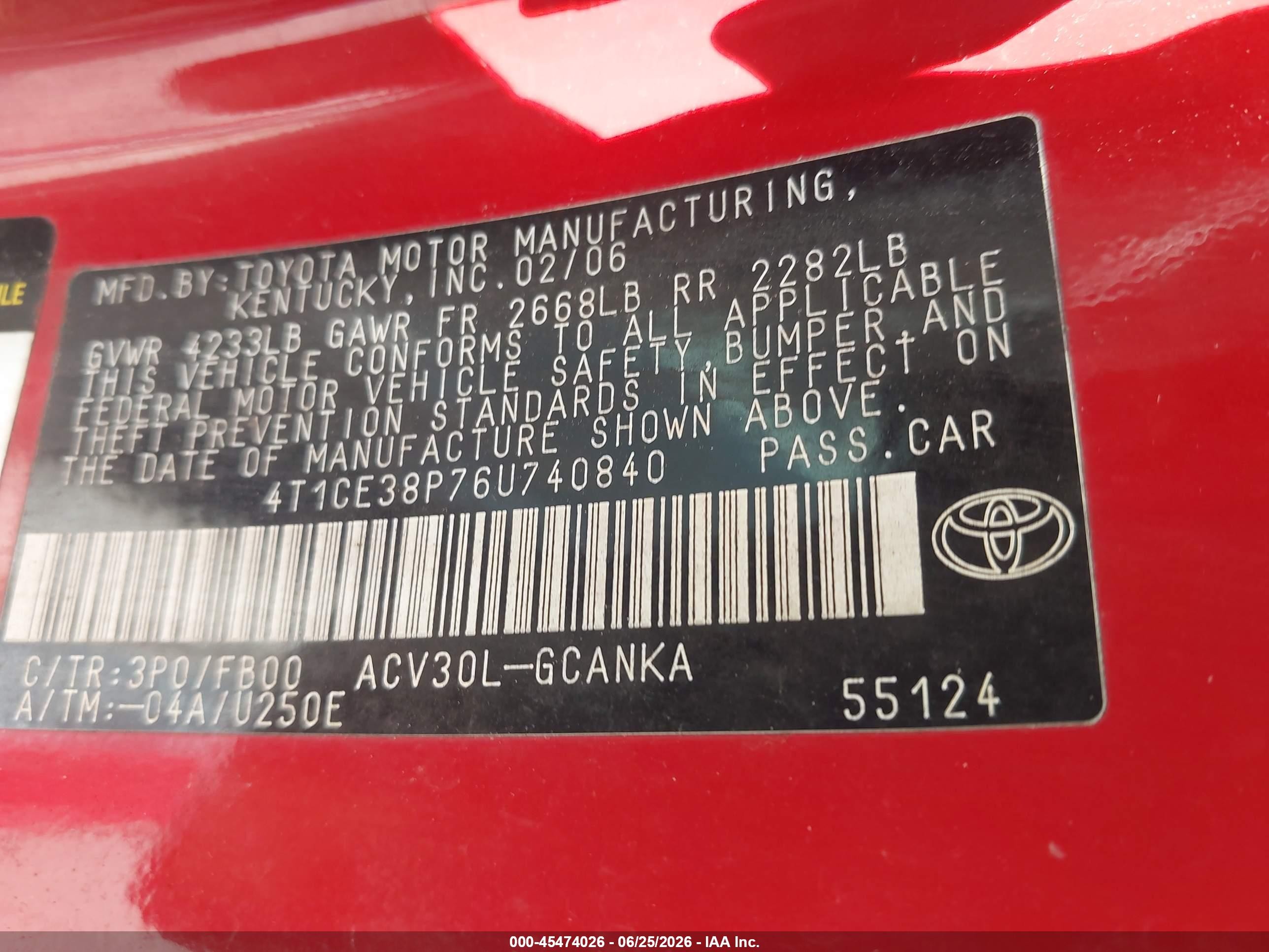 2006 Toyota Camry Solara Se Красный vin: 4T1CE38P76U740840