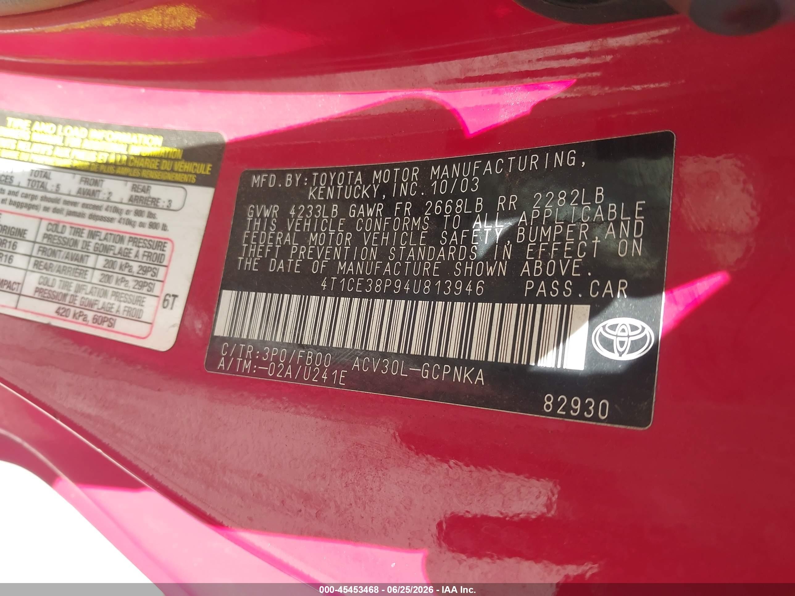 2004 Toyota Camry Solara Se Red vin: 4T1CE38P94U813946