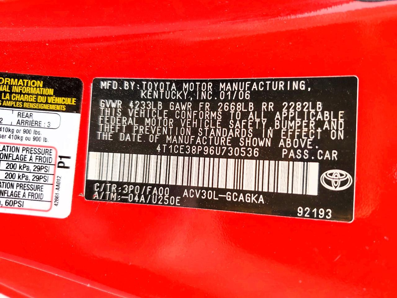 2006 Toyota Camry Solara Sle Red vin: 4T1CE38P96U730536