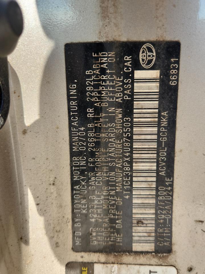2004 Toyota Camry Solara Золотой vin: 4T1CE38PX4U875503