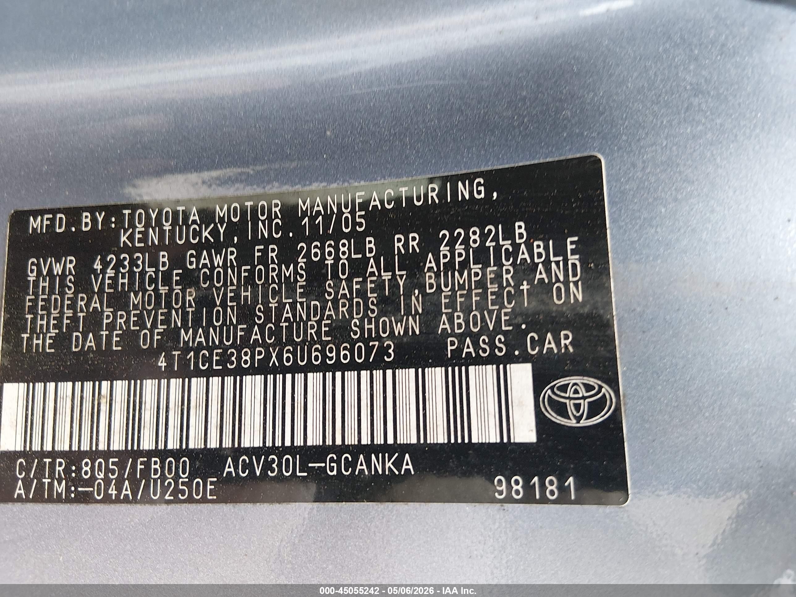 2006 Toyota Camry Solara Se Light Blue vin: 4T1CE38PX6U696073