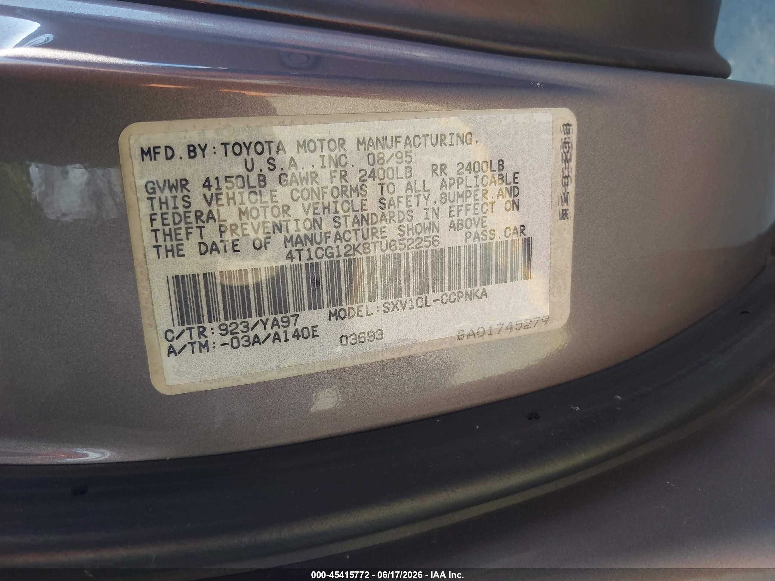 1996 Toyota Camry Dx/le Gray vin: 4T1CG12K8TU652256