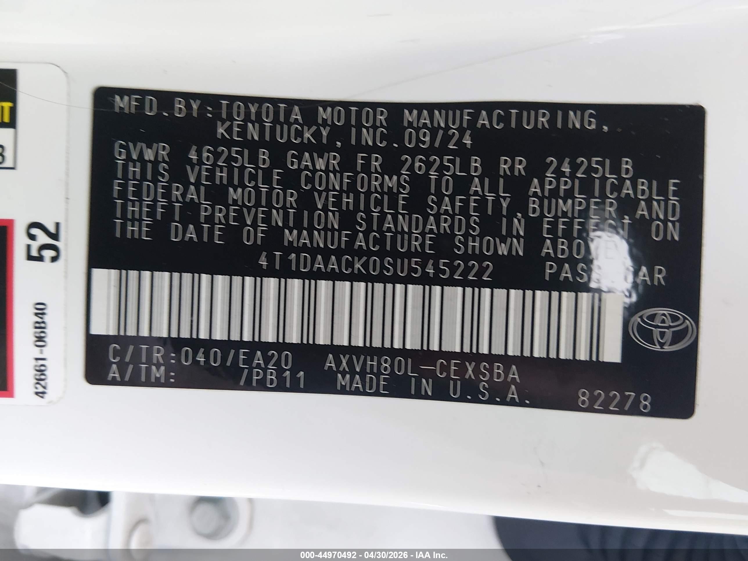 2025 Toyota Camry Se Белый vin: 4T1DAACK0SU545222