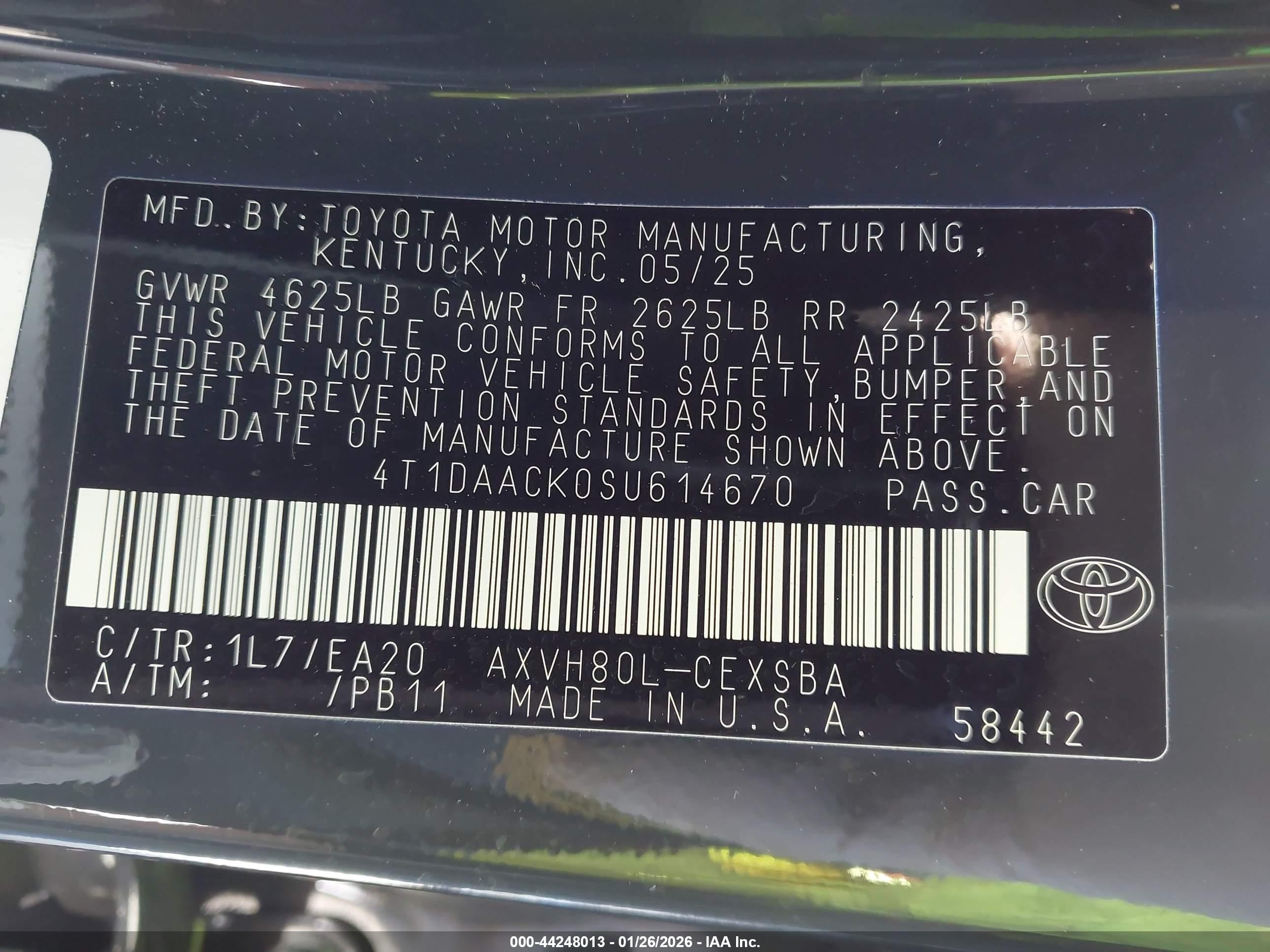 2025 Toyota Camry Se Black vin: 4T1DAACK0SU614670