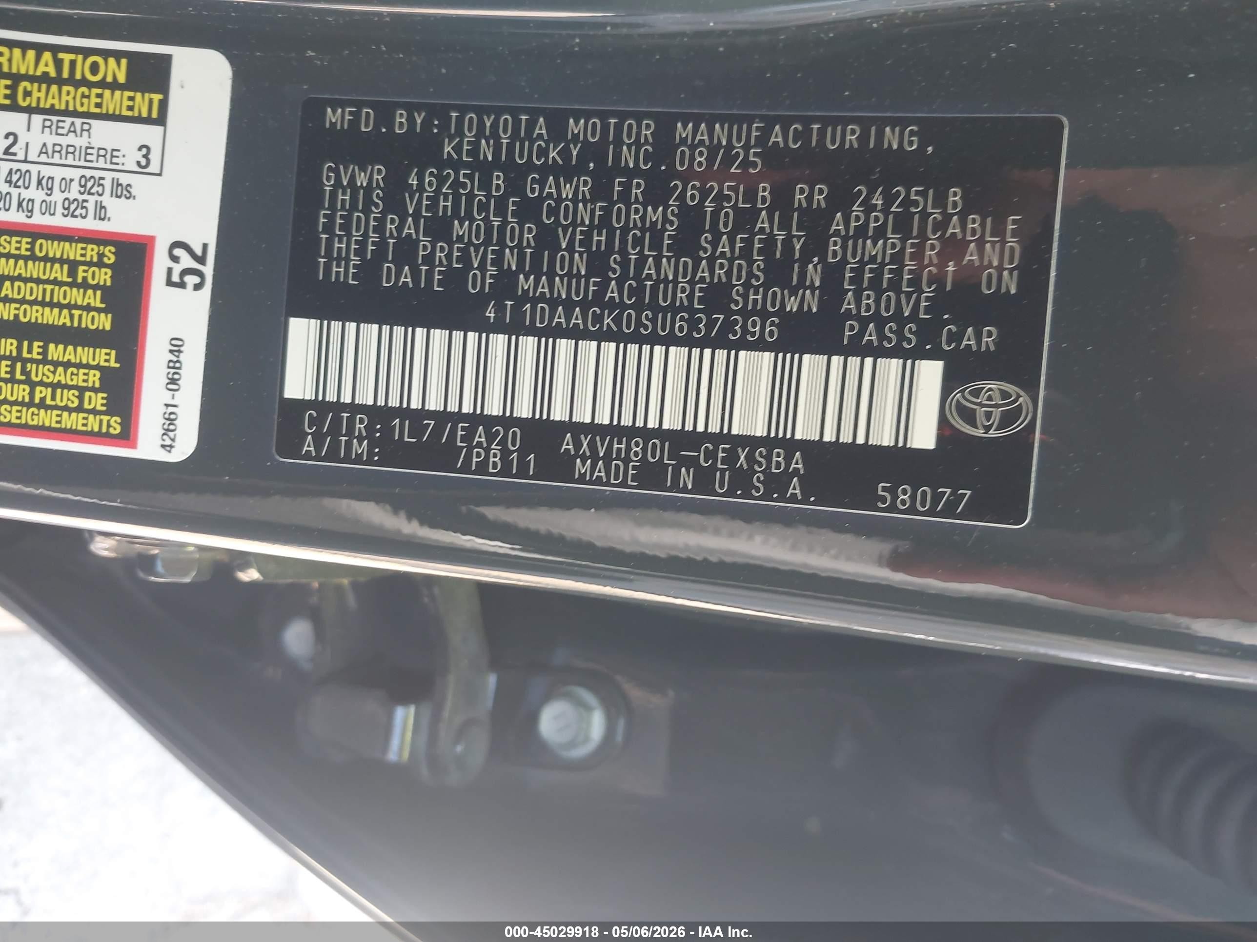2025 Toyota Camry Se Серый vin: 4T1DAACK0SU637396