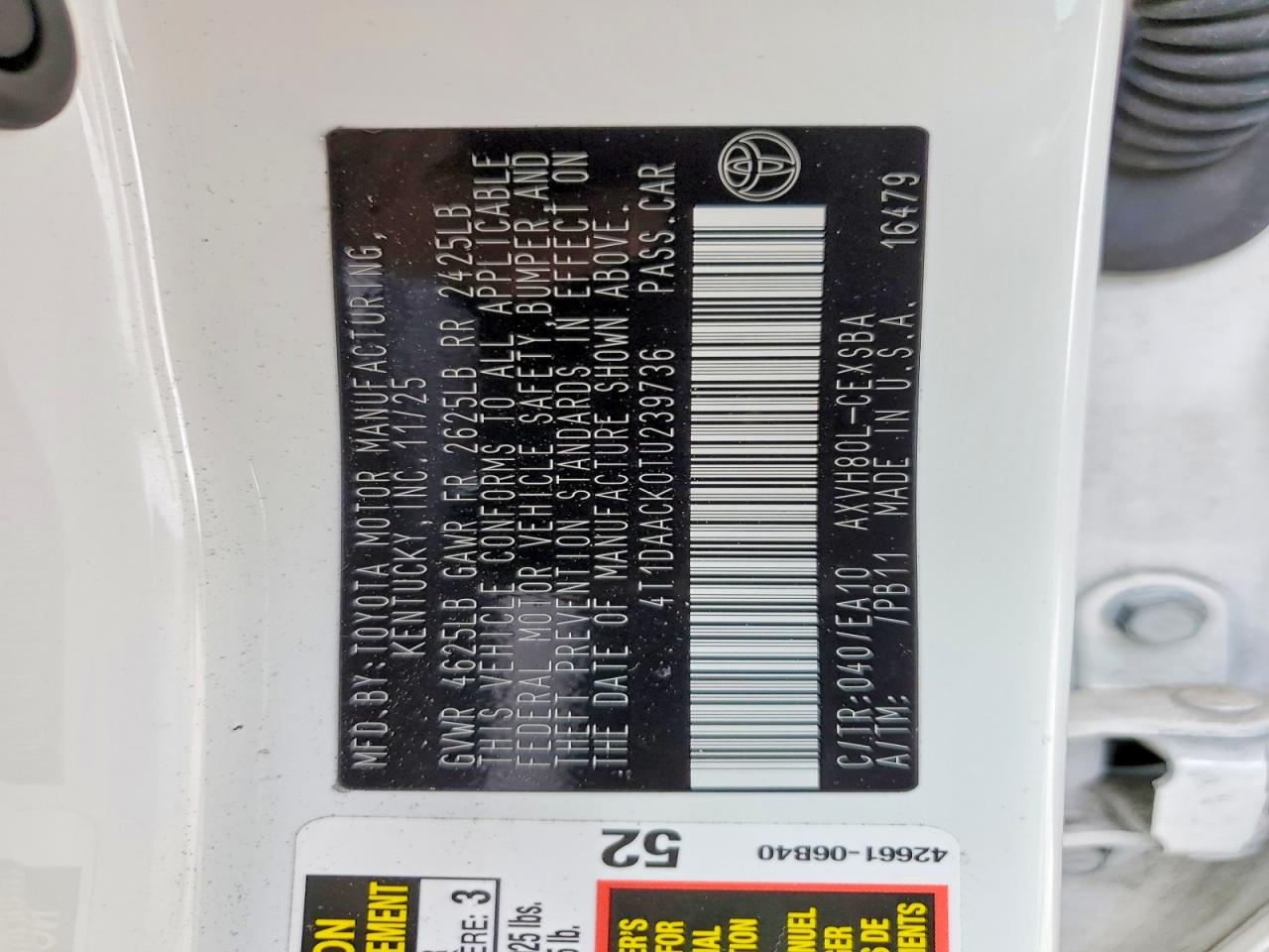 2026 Toyota Camry Se White vin: 4T1DAACK0TU239736