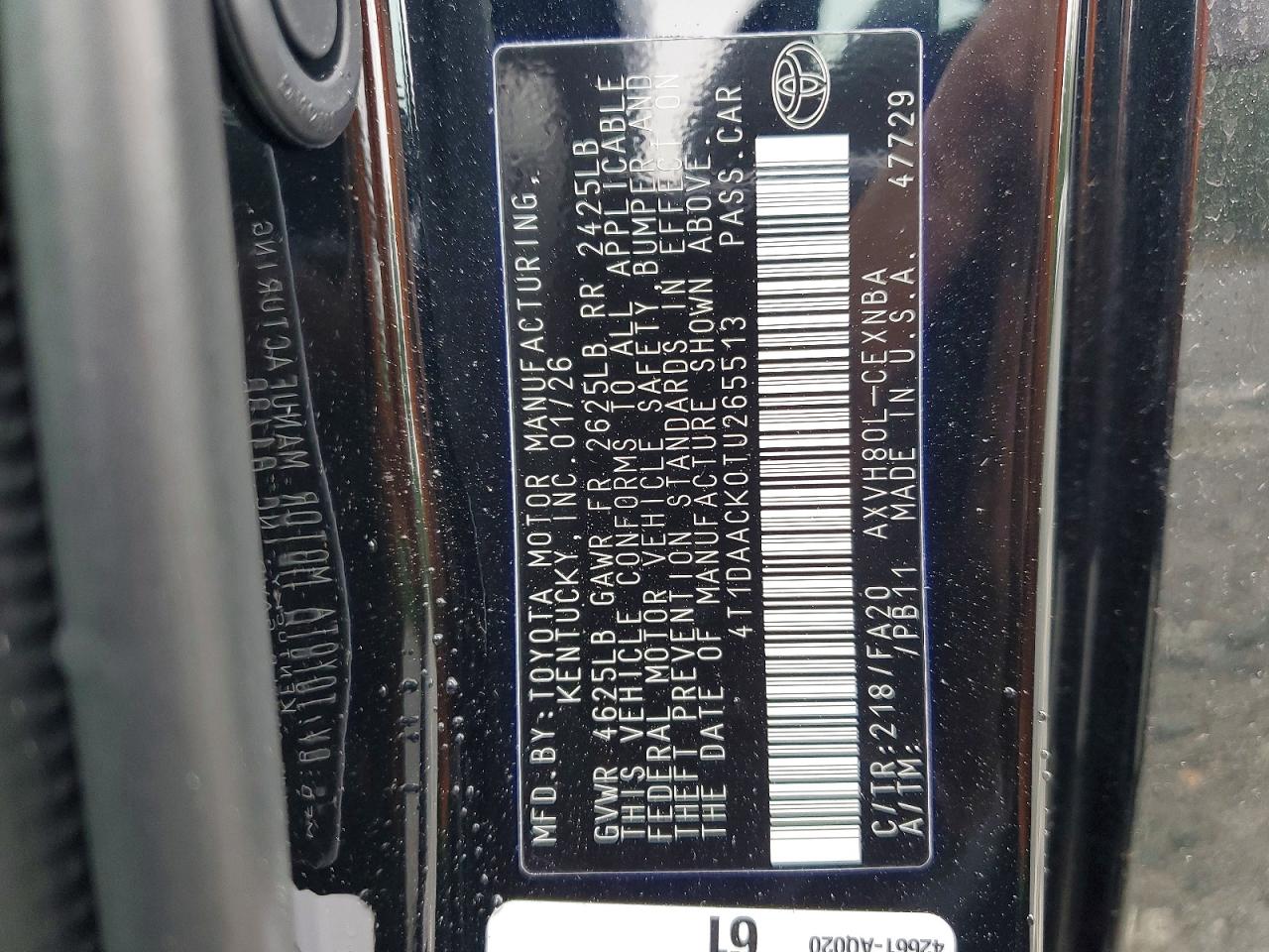 2026 Toyota Camry Le Black vin: 4T1DAACK0TU265513