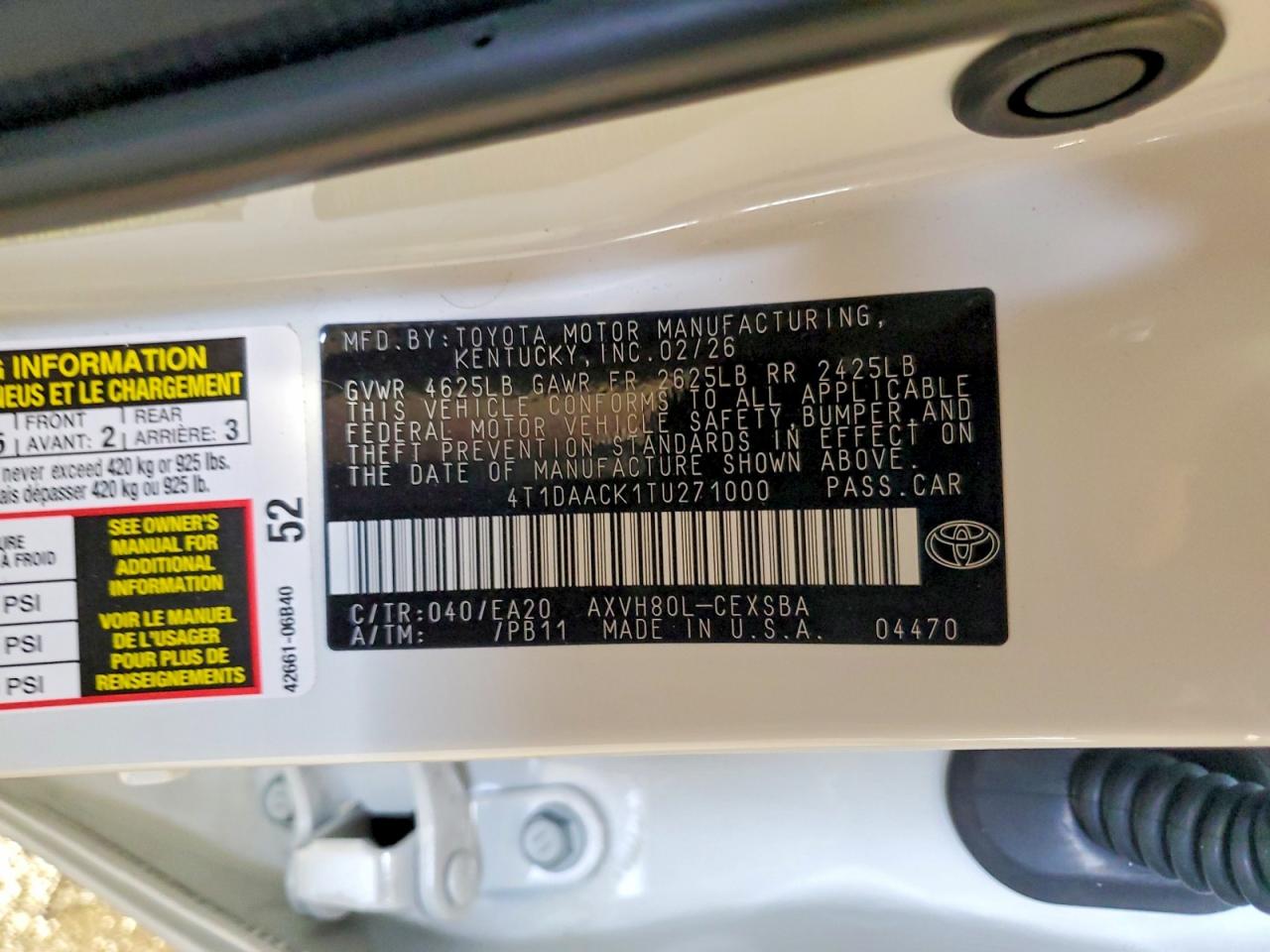 2026 Toyota Camry Se White vin: 4T1DAACK1TU271000