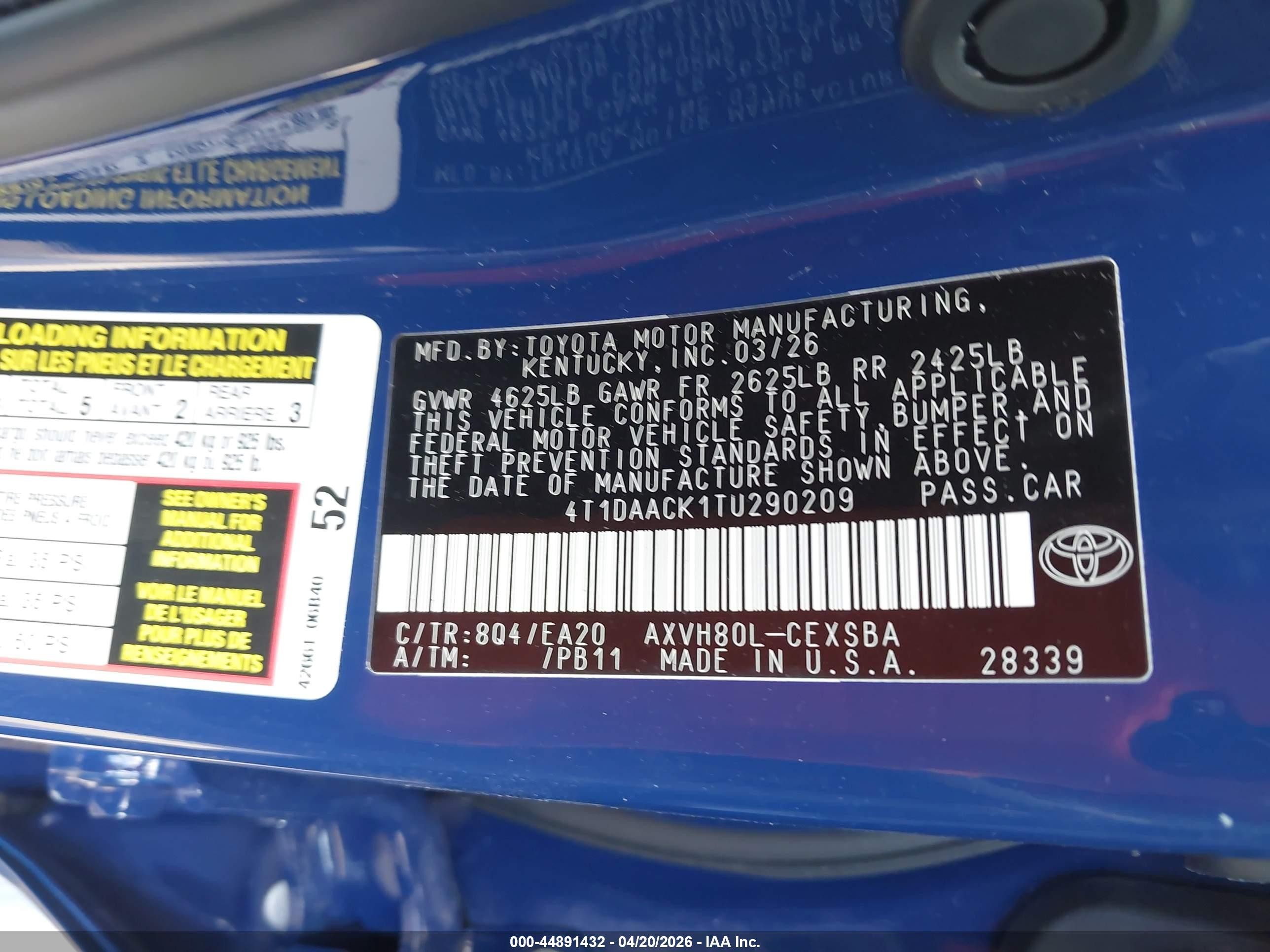 2026 Toyota Camry Se Blue vin: 4T1DAACK1TU290209