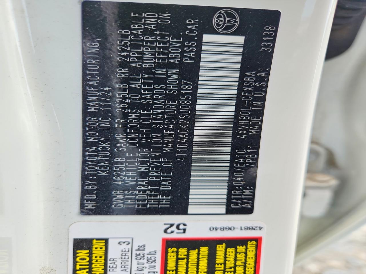 2025 Toyota Camry Se White vin: 4T1DAACK2SU085187