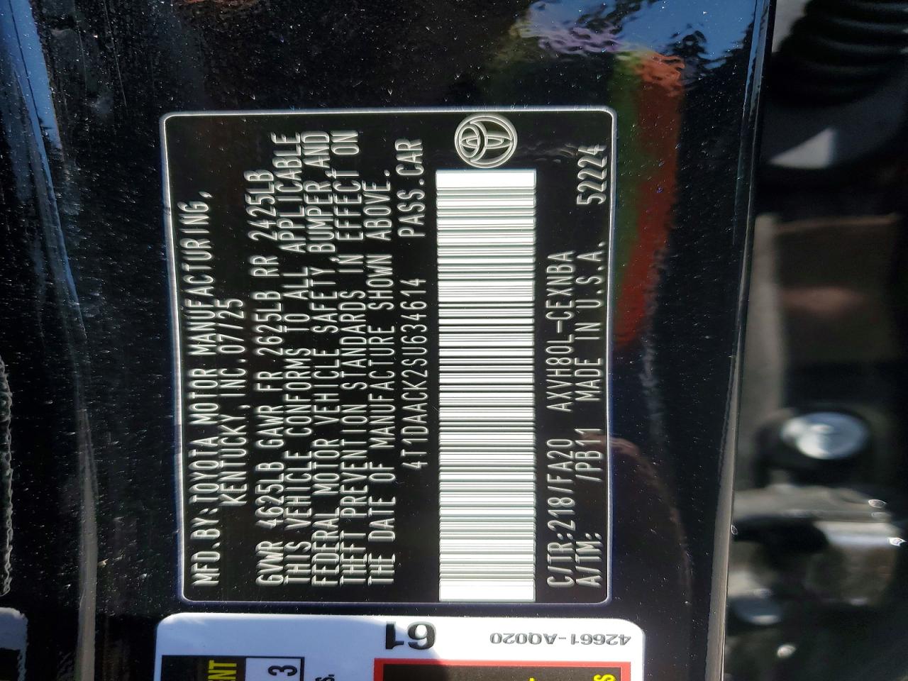 2025 Toyota Camry Le Black vin: 4T1DAACK2SU634614
