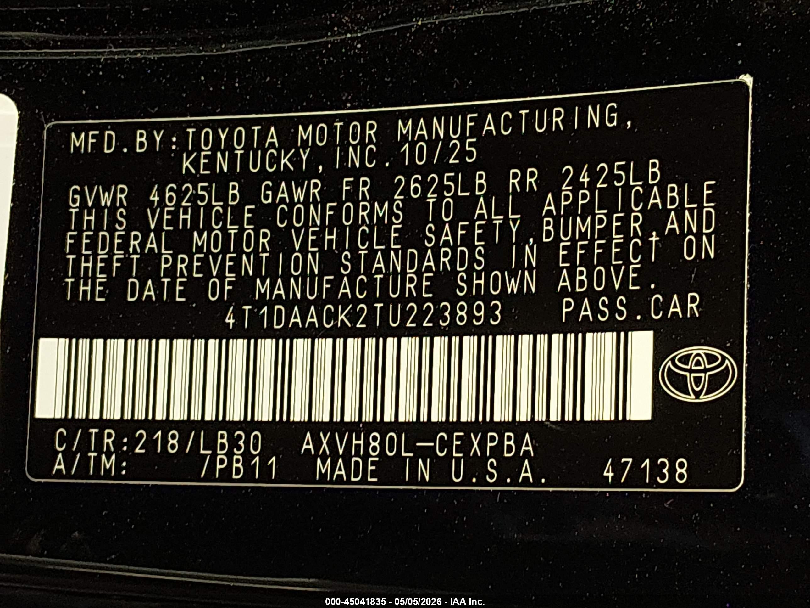 2026 Toyota Camry Xse Черный vin: 4T1DAACK2TU223893