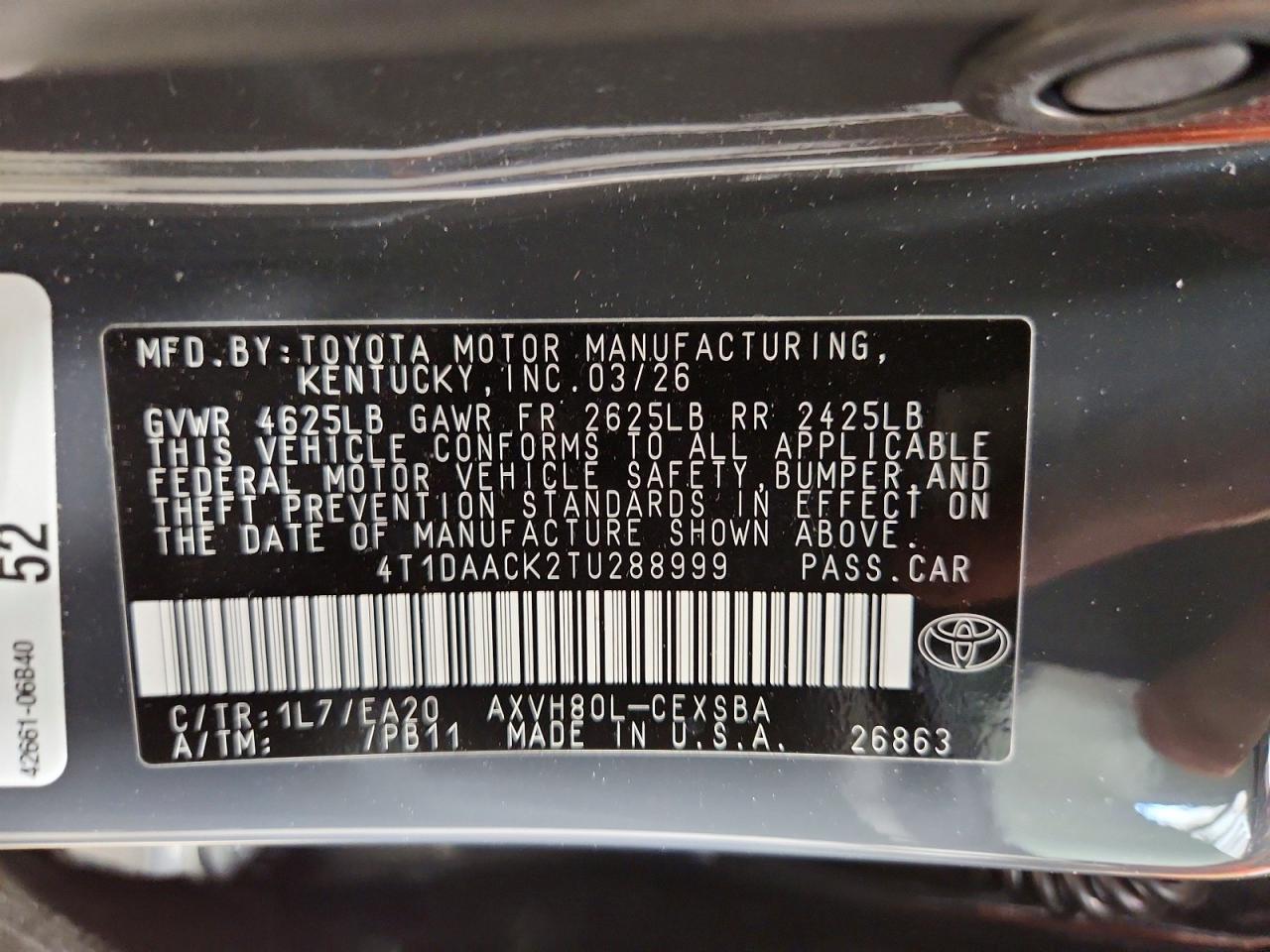 2026 Toyota Camry Se Black vin: 4T1DAACK2TU288999
