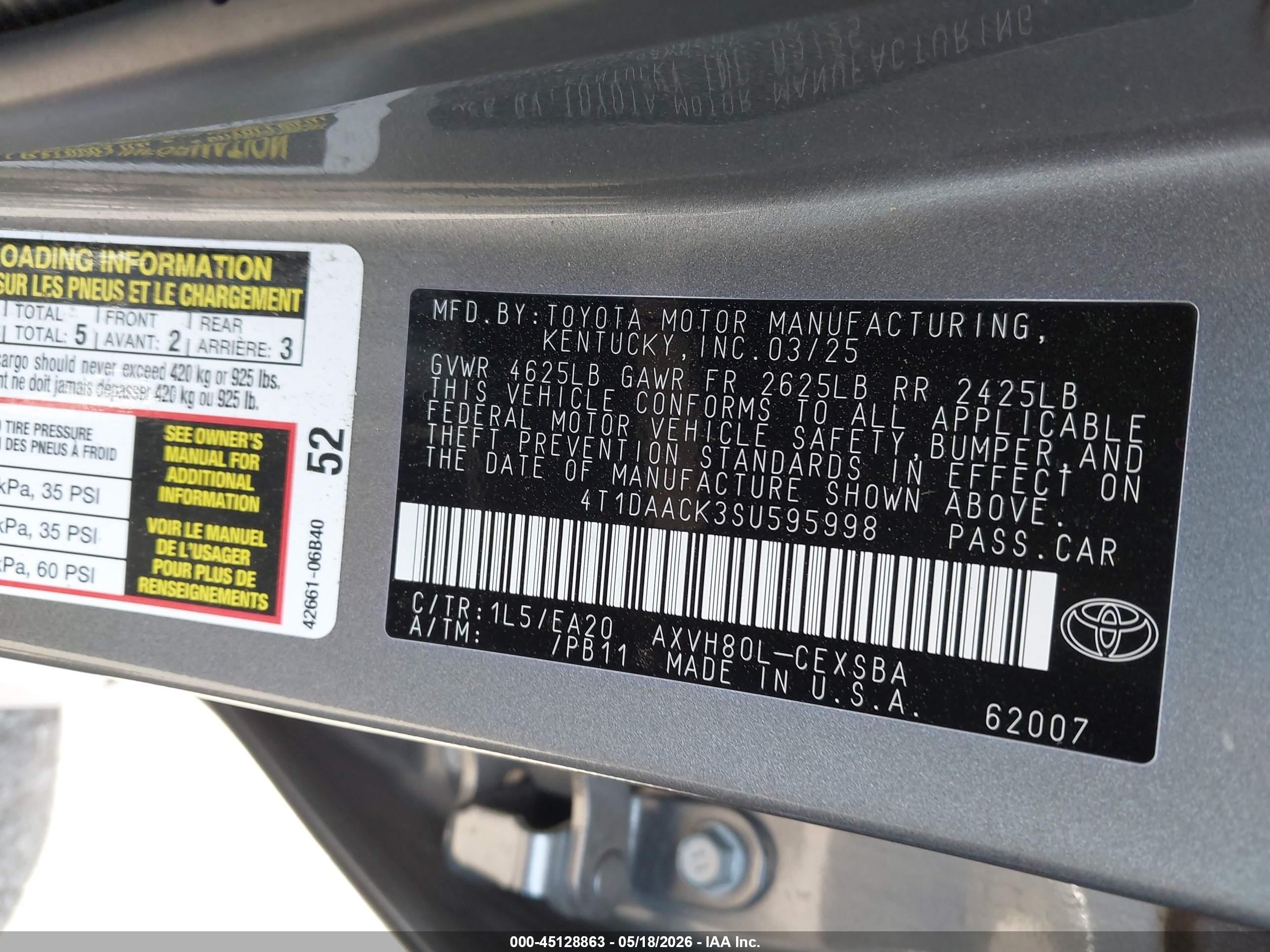 2025 Toyota Camry Se Gray vin: 4T1DAACK3SU595998