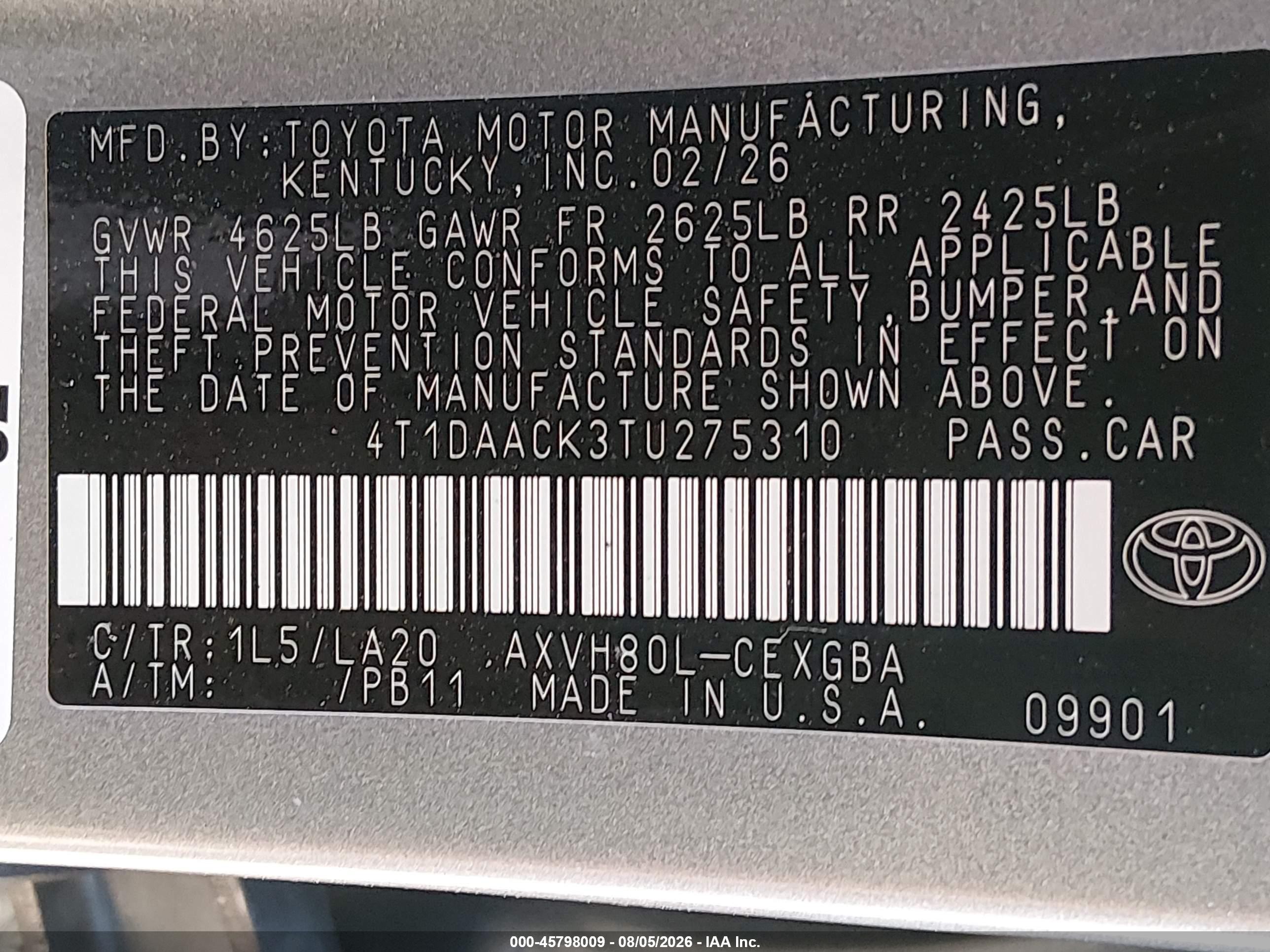 2026 Toyota Camry Xle Gray vin: 4T1DAACK3TU275310