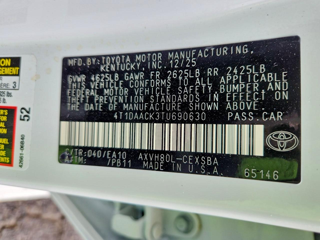 2026 Toyota Camry Se Белый vin: 4T1DAACK3TU690630