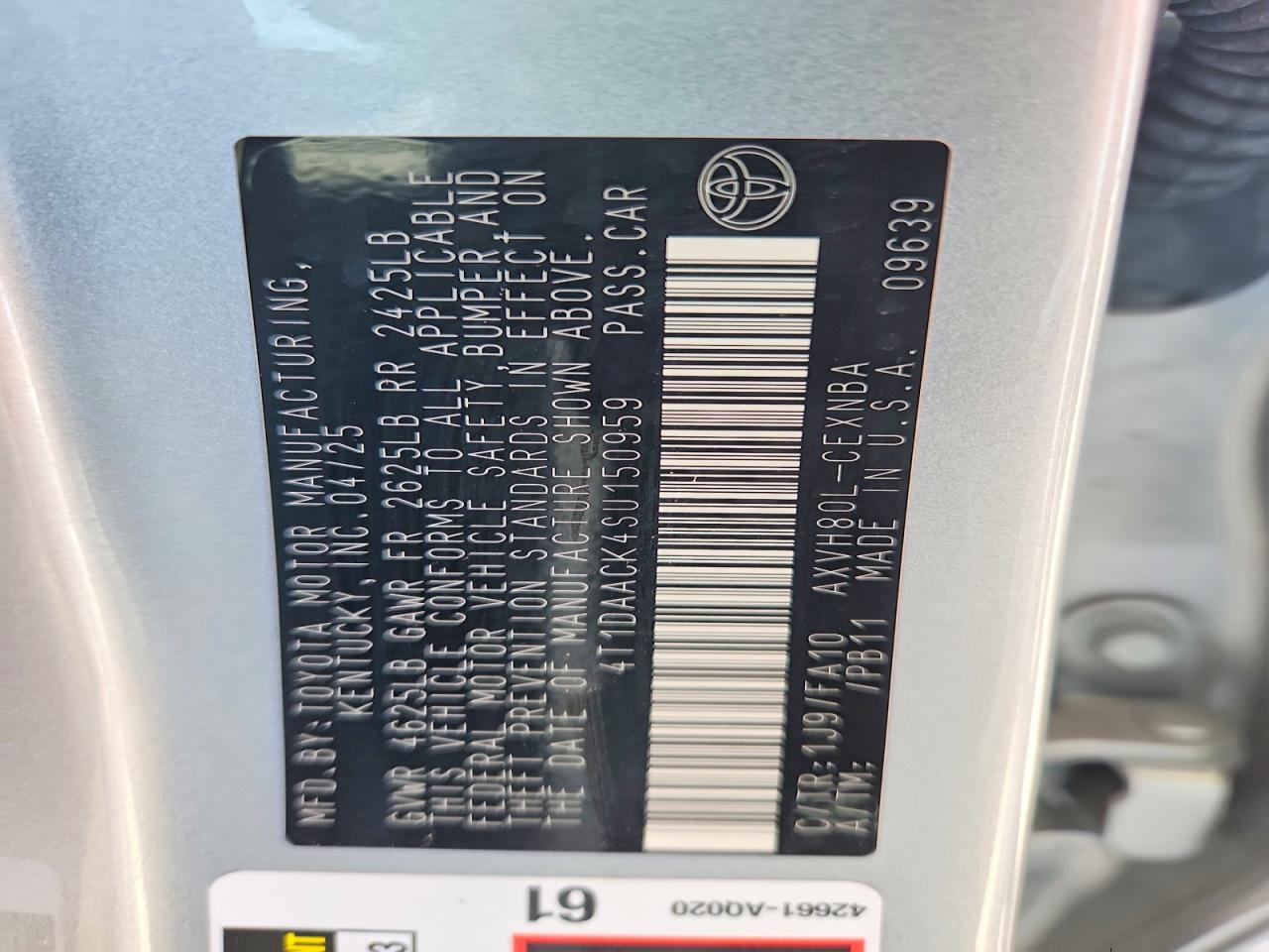 2025 Toyota Camry Le Silver vin: 4T1DAACK4SU150959