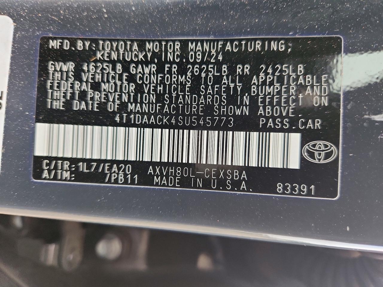 2025 Toyota Camry Se Charcoal vin: 4T1DAACK4SU545773
