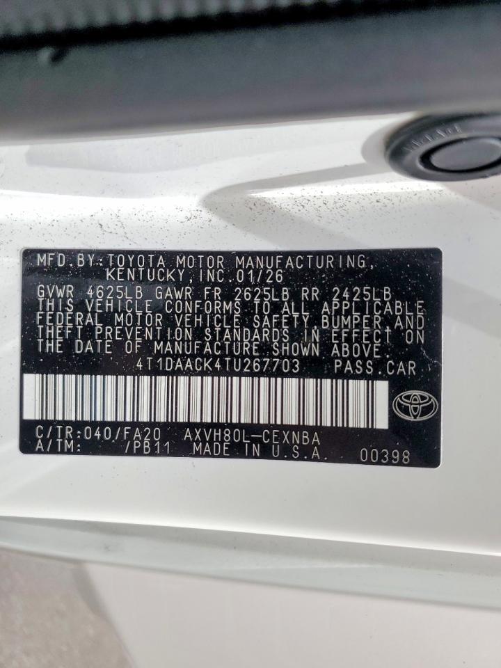 2026 Toyota Camry Le White vin: 4T1DAACK4TU267703