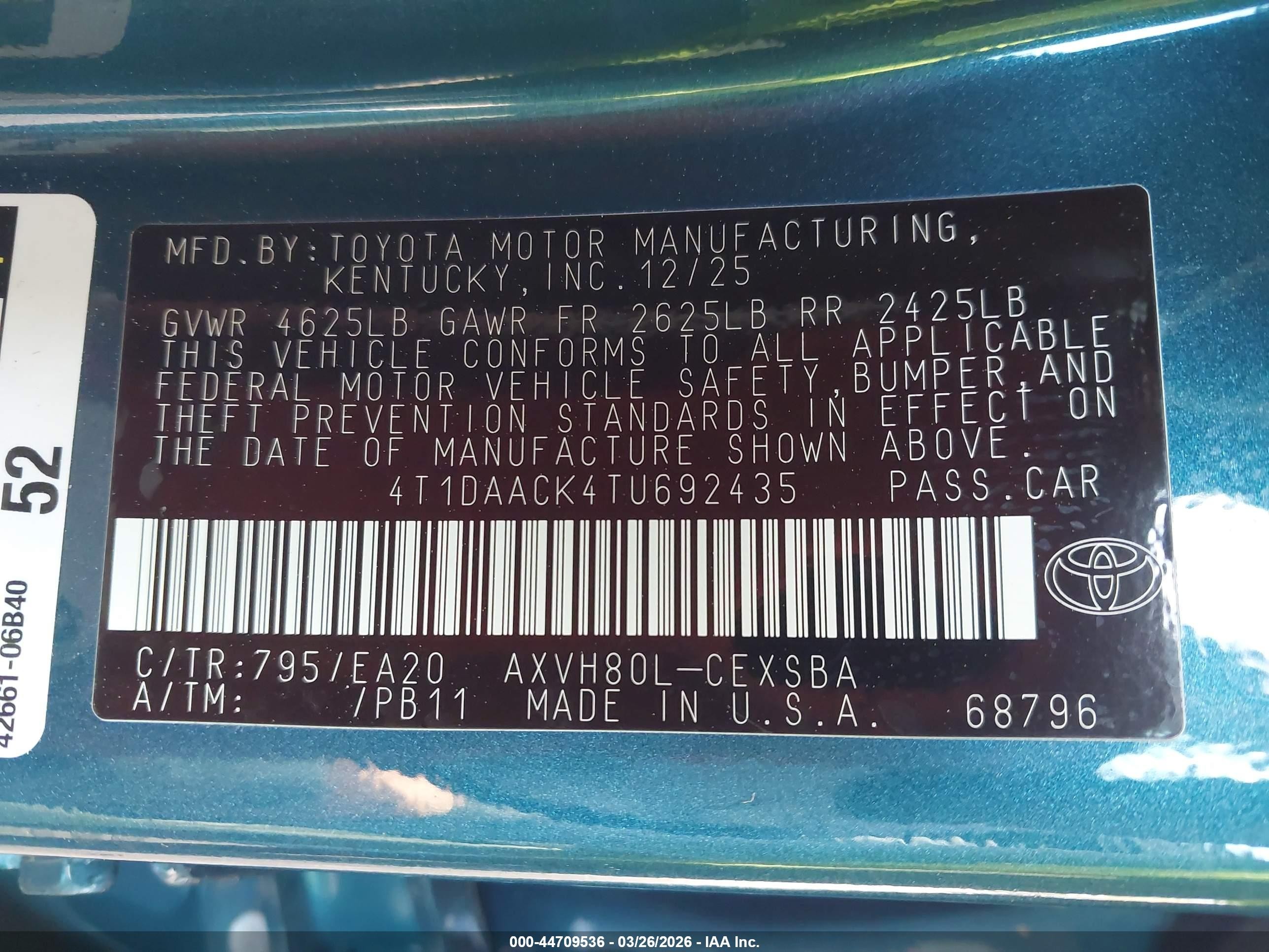 2026 Toyota Camry Se Blue vin: 4T1DAACK4TU692435