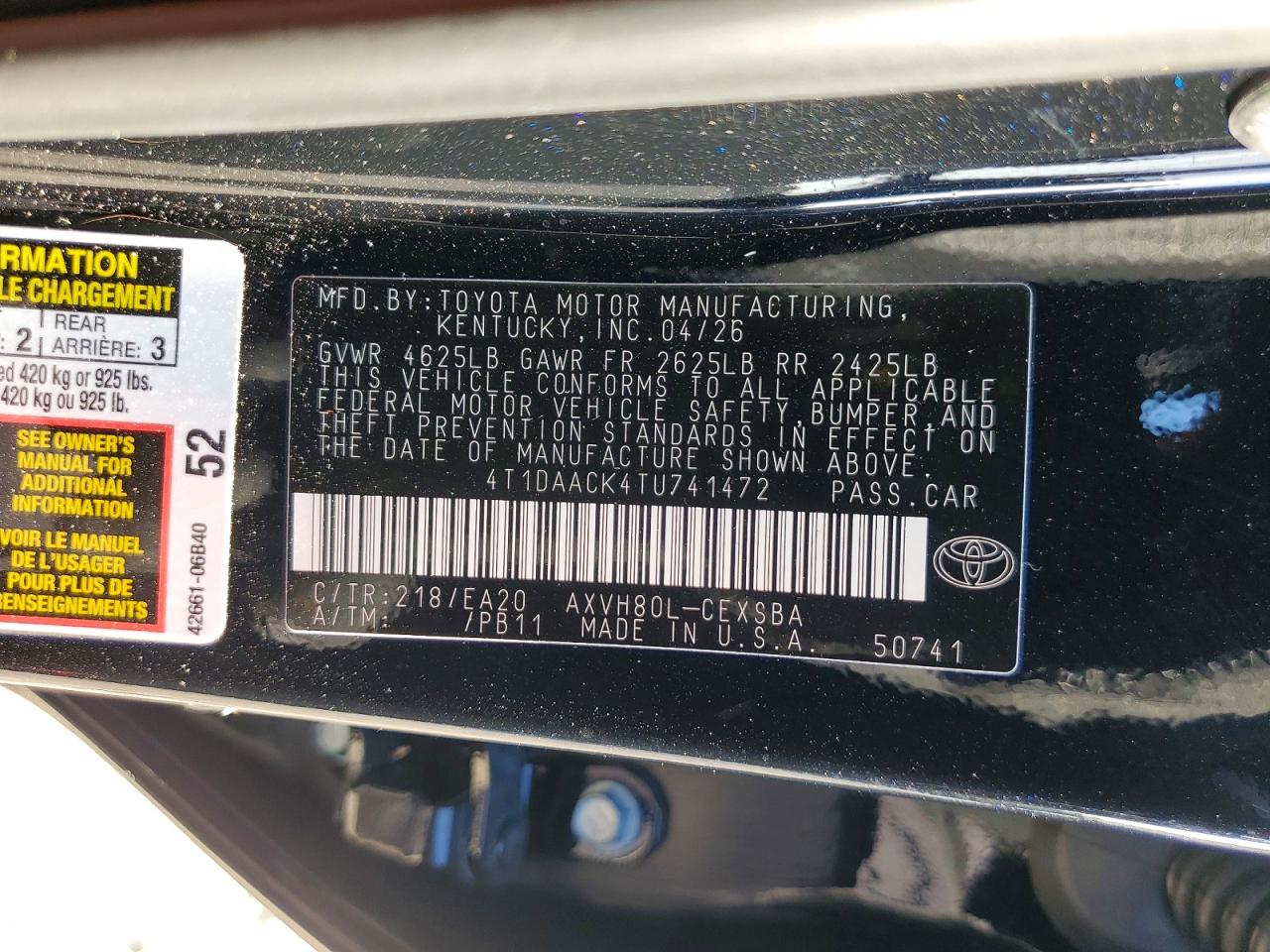 2026 Toyota Camry Se Black vin: 4T1DAACK4TU741472