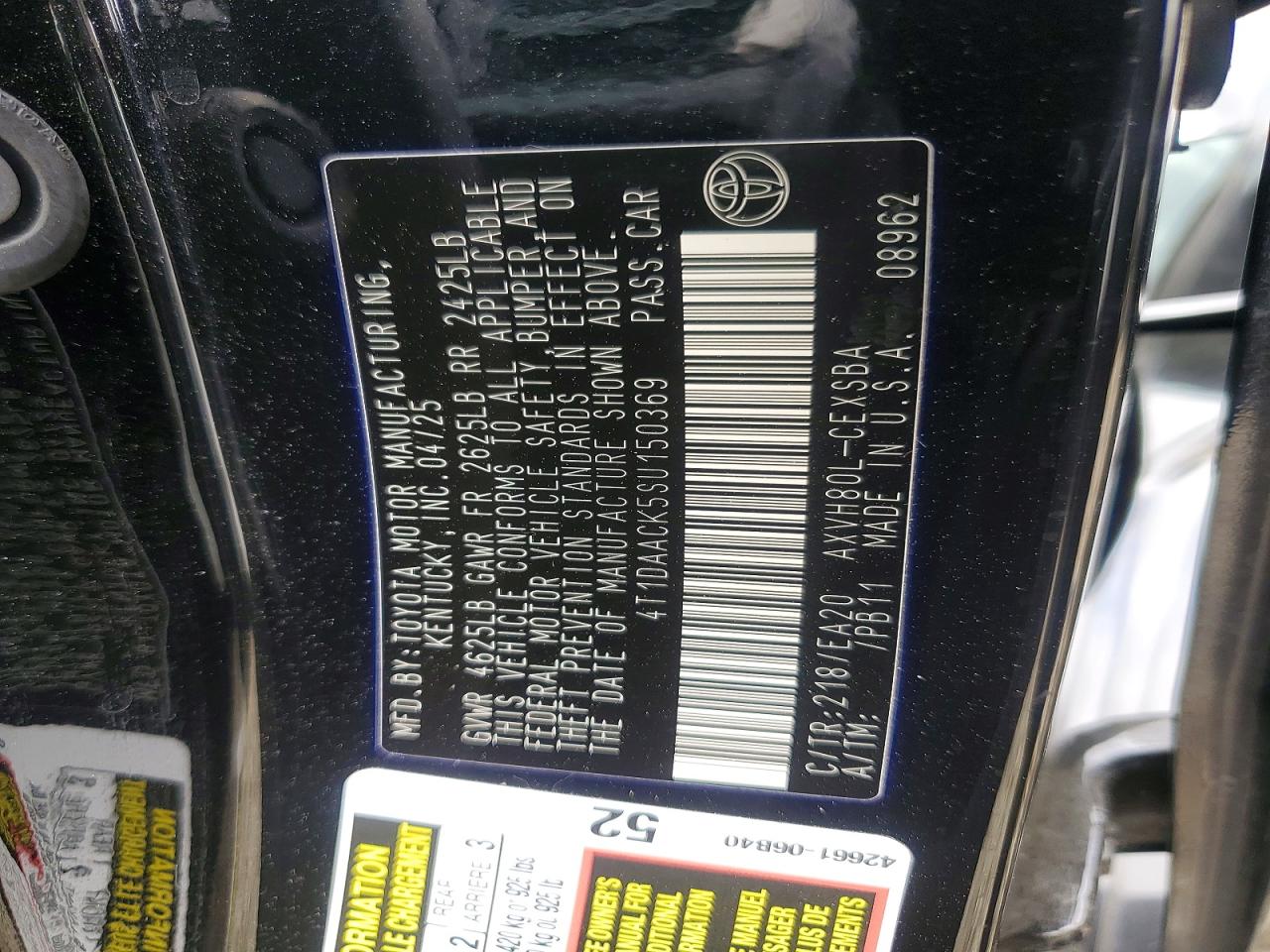 2025 Toyota Camry Se Черный vin: 4T1DAACK5SU150369