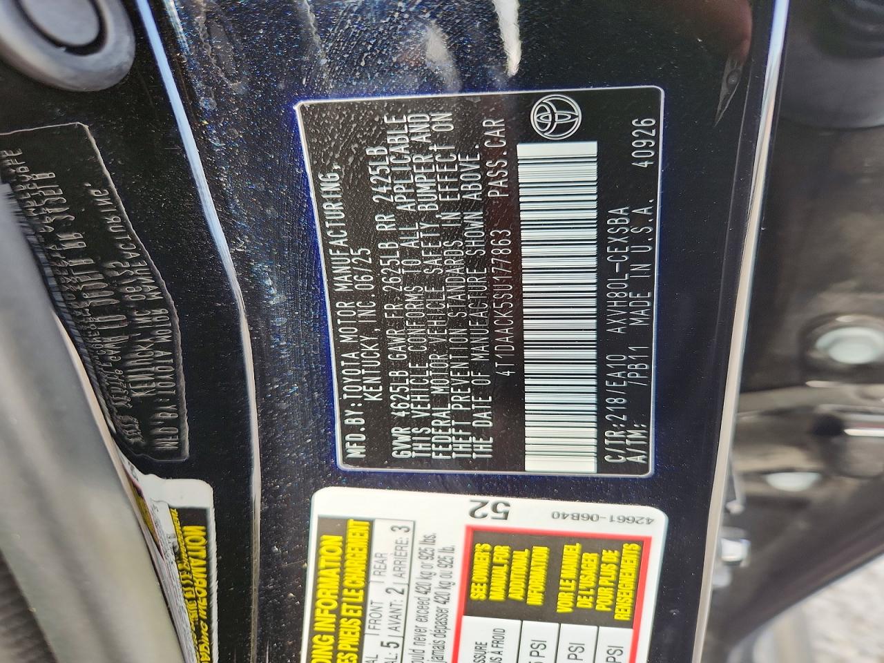 2025 Toyota Camry Se Black vin: 4T1DAACK5SU177863