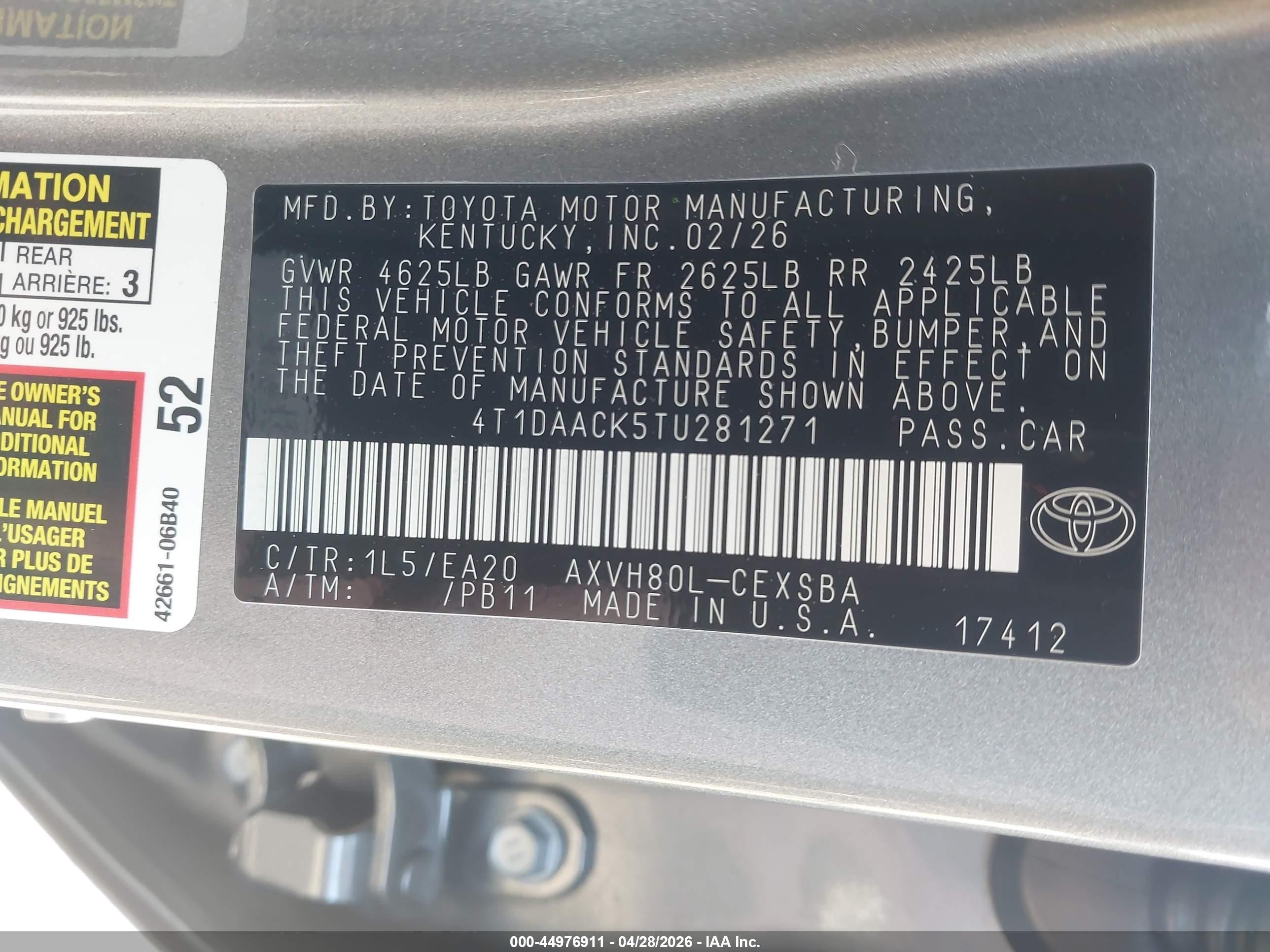 2026 Toyota Camry Se Gray vin: 4T1DAACK5TU281271