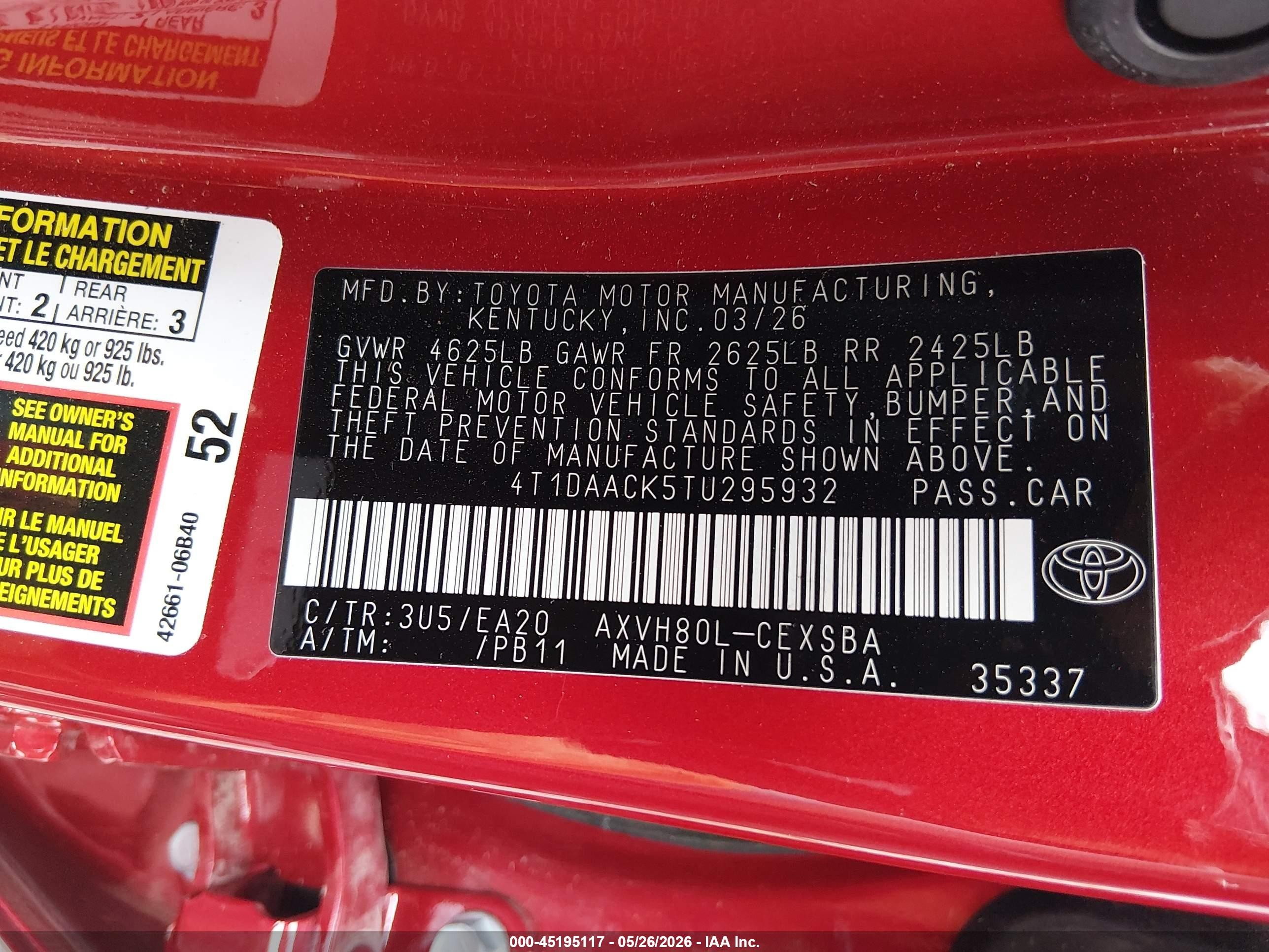 2026 Toyota Camry Se Red vin: 4T1DAACK5TU295932