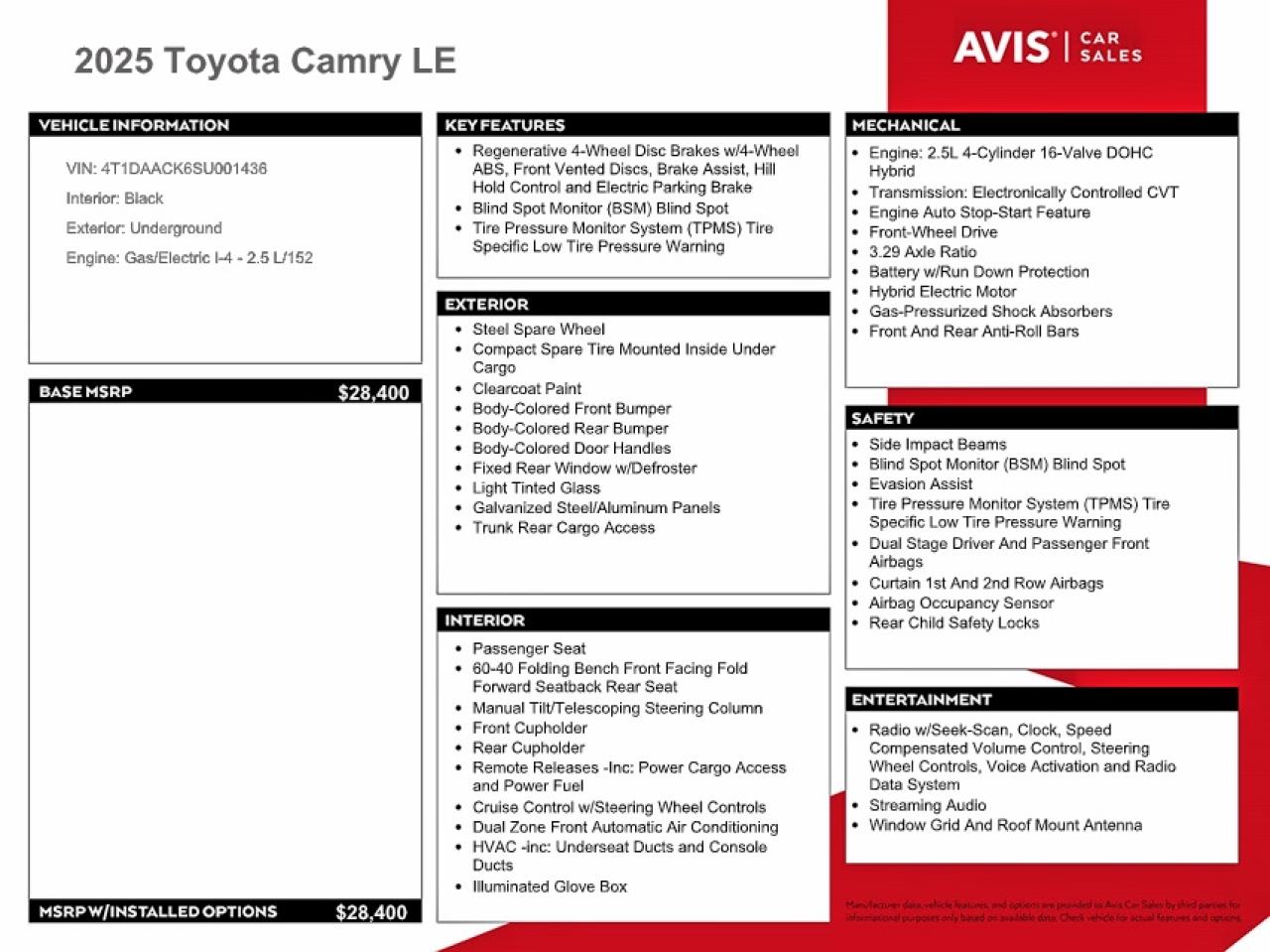 2025 Toyota Camry Le Charcoal vin: 4T1DAACK6SU001436
