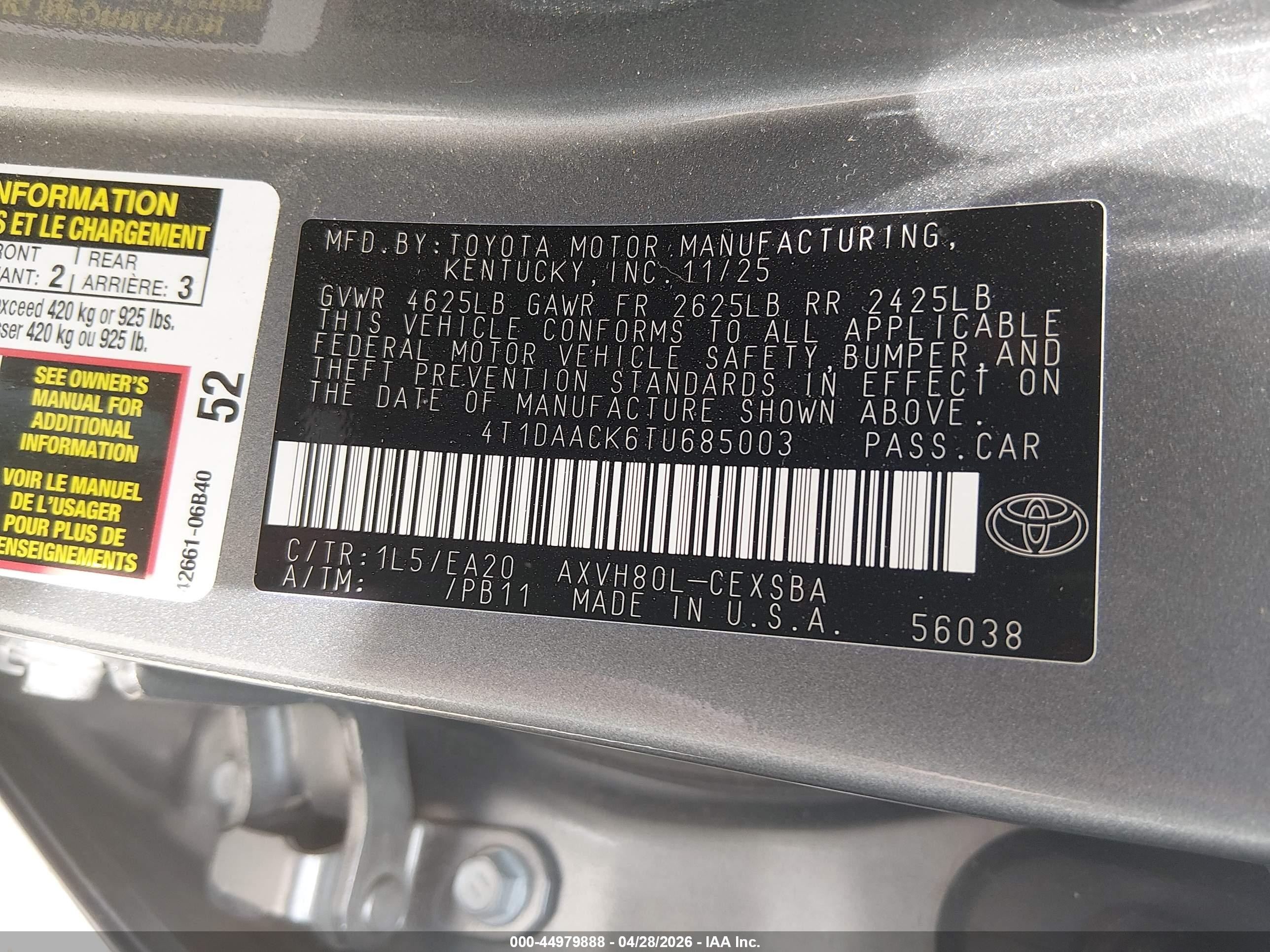 2026 Toyota Camry Se Gray vin: 4T1DAACK6TU685003