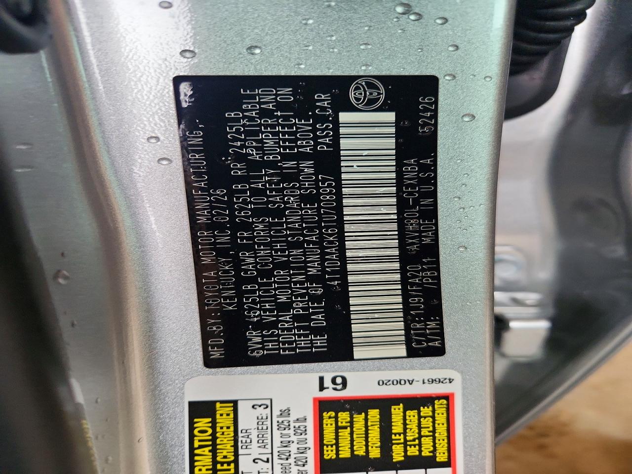 2026 Toyota Camry Le Silver vin: 4T1DAACK6TU708957