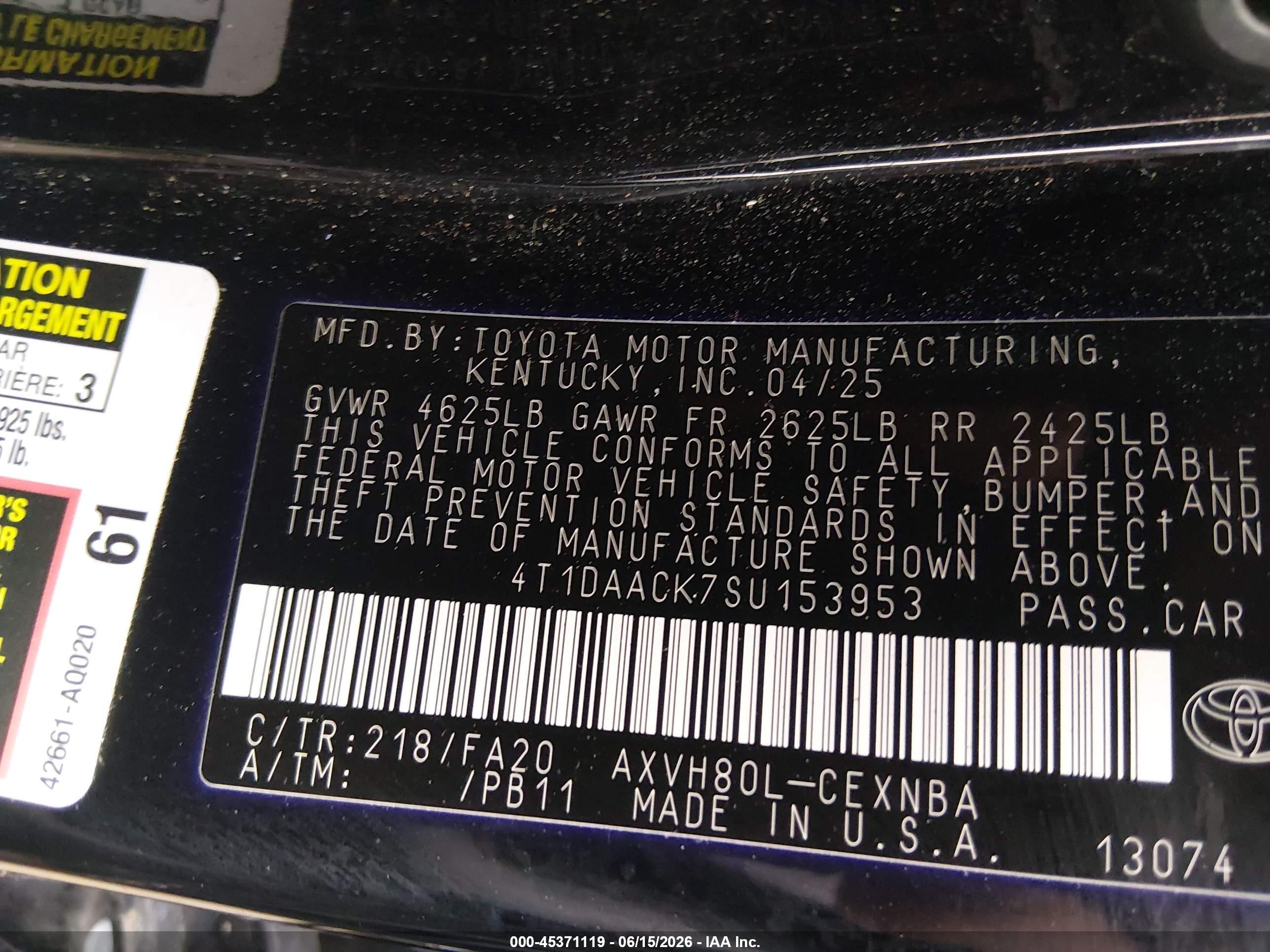 2025 Toyota Camry Le Black vin: 4T1DAACK7SU153953